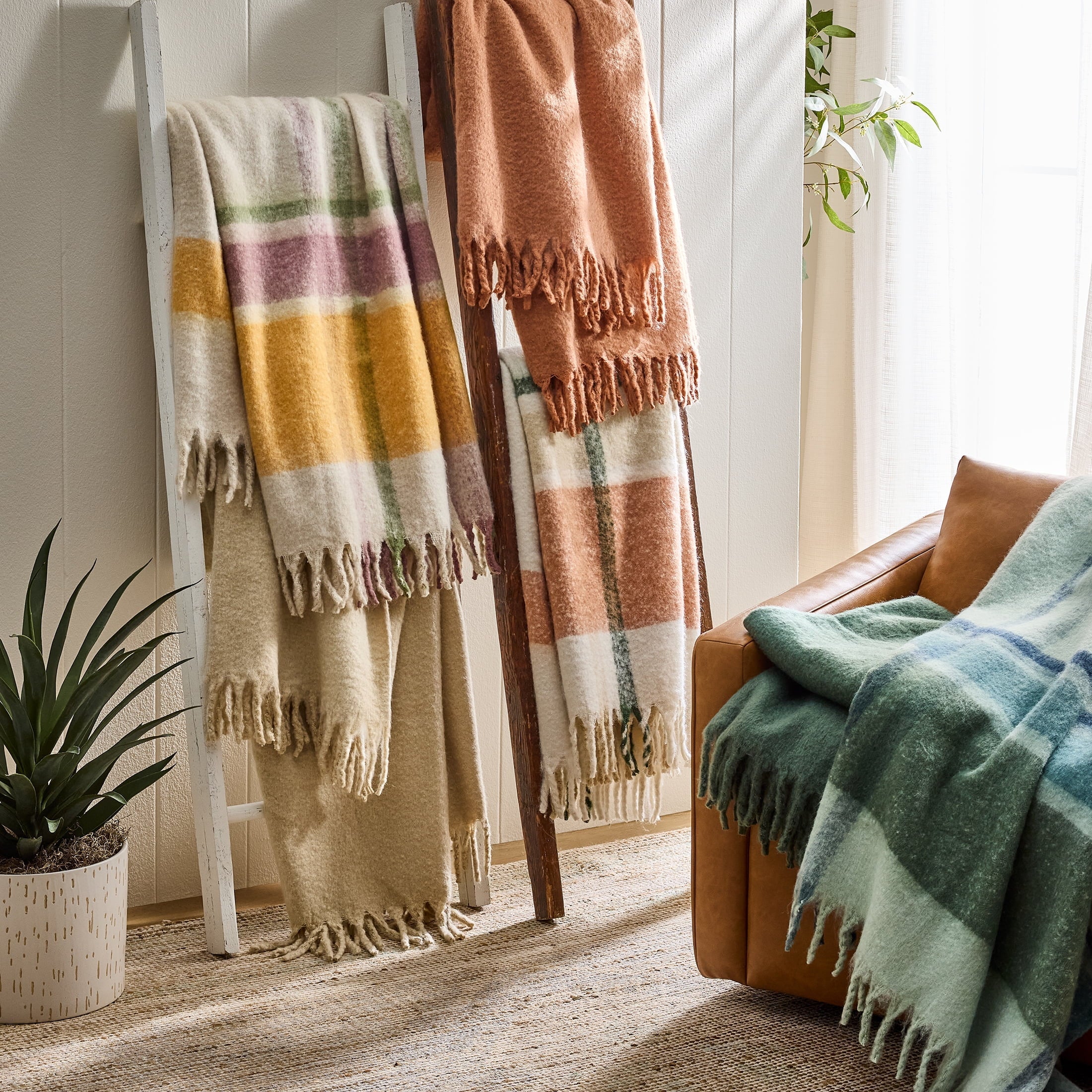 Super Soft Flannel Faux Mohair Cozy Couch Throw Blanket Terracotta Clay, 50x72" - Lightweight Plush Warm Blanket for All Seasons Detail