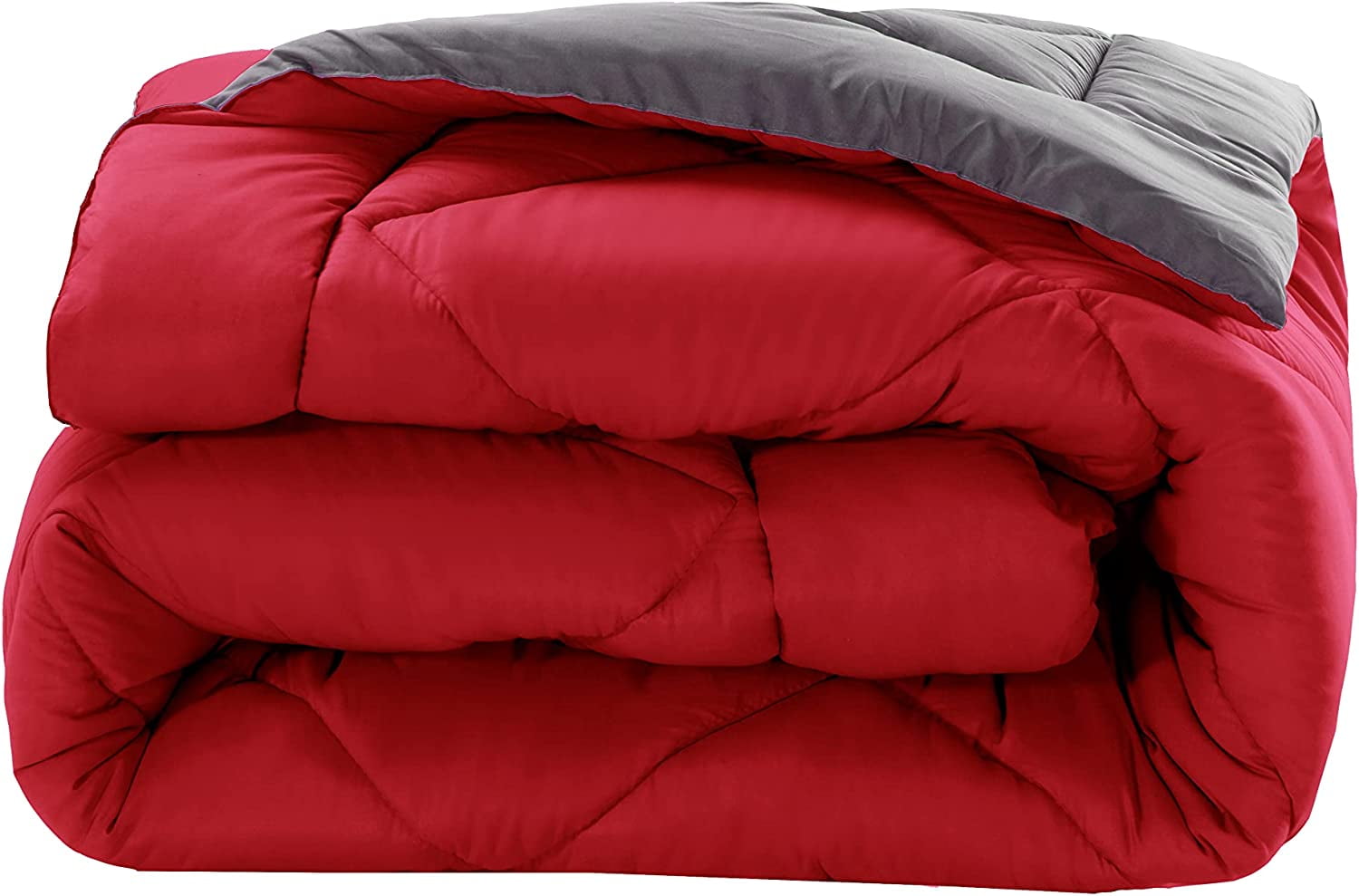 Luxurious Quilted Reversible 3pc Comforter Set- Available In A Few Sizes And Colors , Full/Queen, Red/Gray - Hypoallergenic Ultra-Fluffy Quilt for Winter Detail