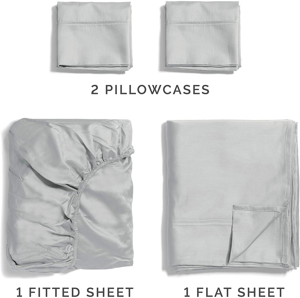 Cooling Sateen 4-Piece 400 Thread Count Cotton Sheet Set - King Size 100% Cotton Sateen Bed Sheets Fits 18"-24" Mattresse... - Luxury Bed Sheet Set with Deep Pockets Detail