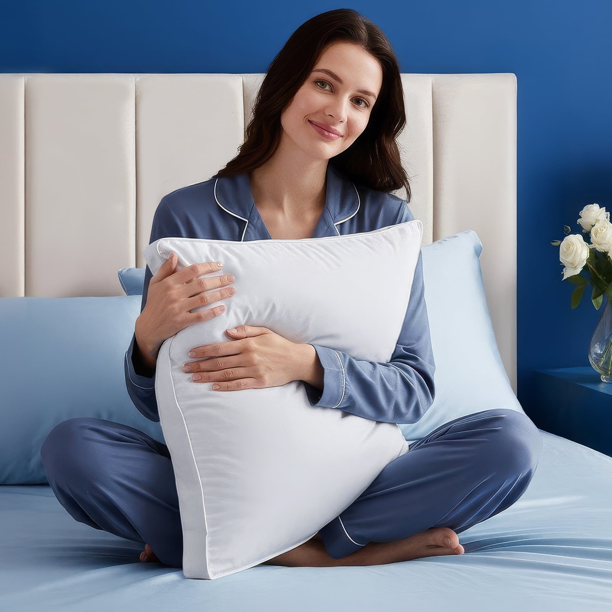 Fluffy Shredded Queen Bed Pillow, 26"L x 18" W, Set of 2, Soft and High-Quality, Gusseted Pillow for All Sleep Positions (White) - Ergonomic Memory Foam Pillow for Neck Pain Support Detail