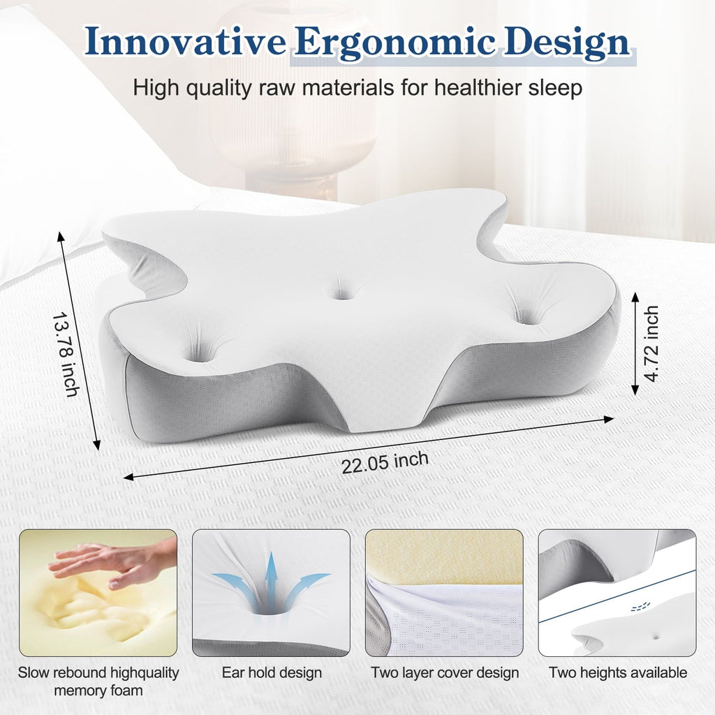 Ergonomic Memory Foam Cervical Pillow for Neck and Shoulder, Ergonomic Side Sleeper Pillow for Neck Support, Contour Memory Foam Pillows fo... - Hotel Quality Plush Sleeping Pillows Detail