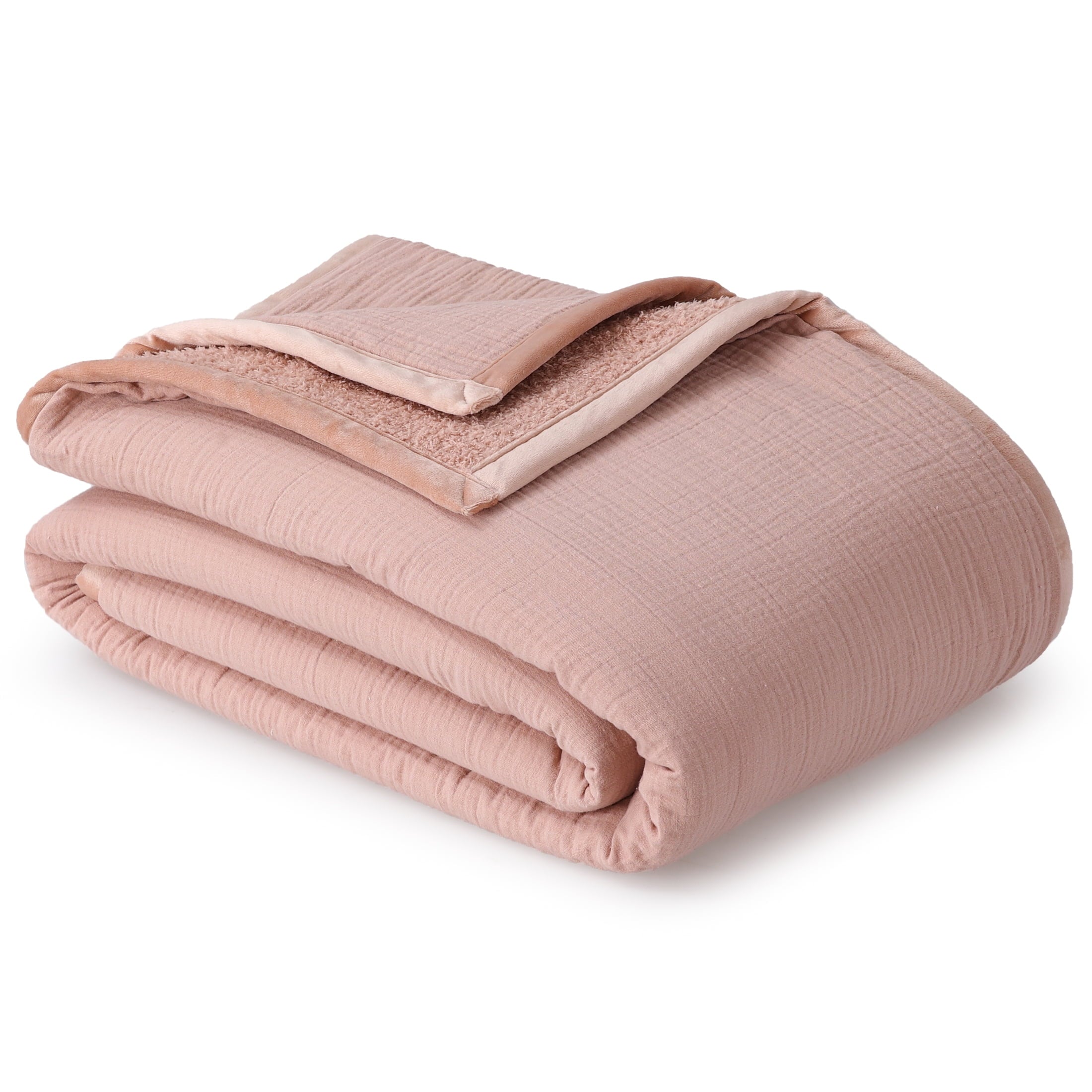 Decorative Knitted Gauze Reverse to Cozy Knit Super Soft Throw Blanket, Oversized, Antique Blush - Cozy Fleece Throw Blanket for Couch & Bed Detail