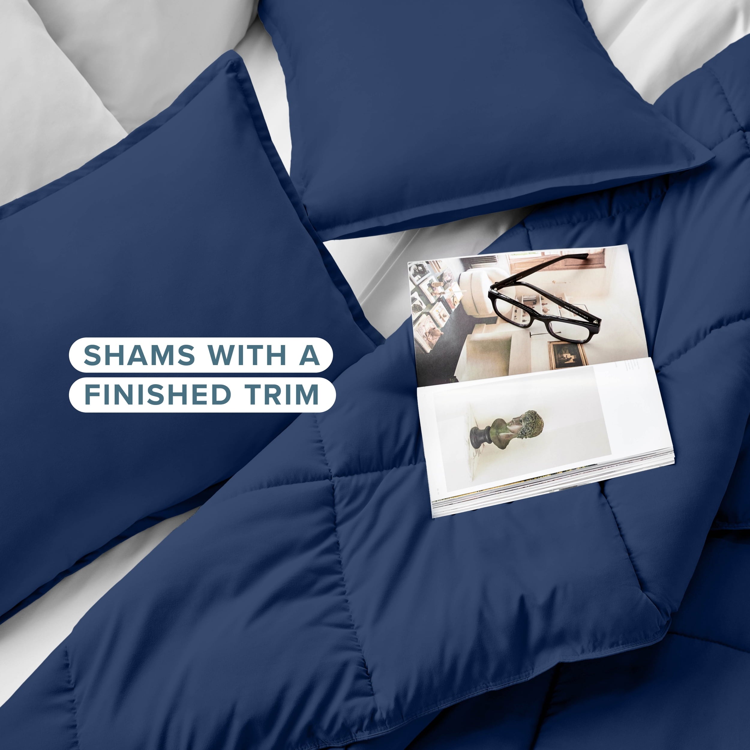 Hypoallergenic Cloud Down Alternative Comforter Set - 3-Pieces - All Seasons - Queen, Dark Blue - Luxurious Quilted Duvet Cover Set Detail