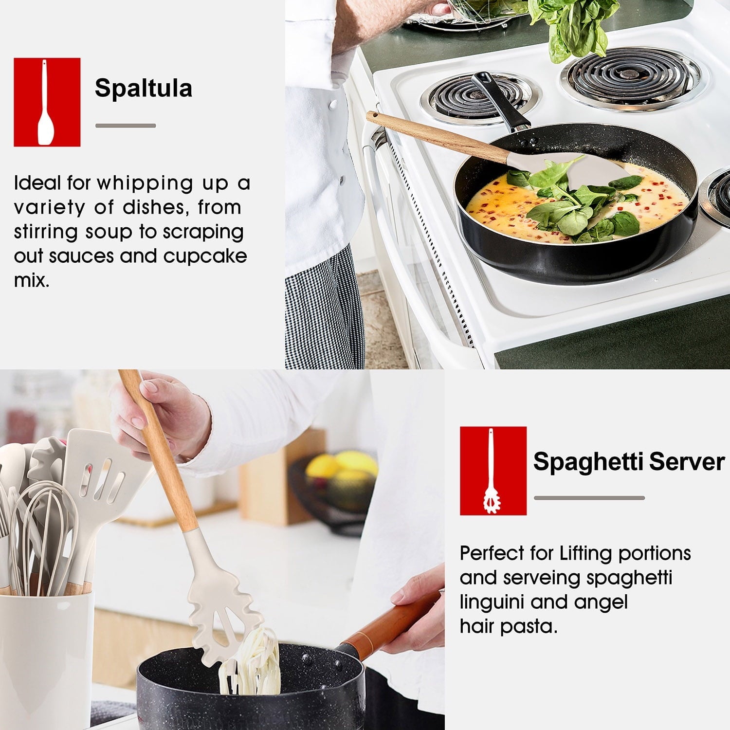 Durable Steel Kitchen Utensils Set of 6, Silicone Cooking Utensils with Wooden Handle, Non-Stick Cookware & Heat Resistant, Include... - Multi-Purpose Hand Tool for Daily Meal Prep Detail