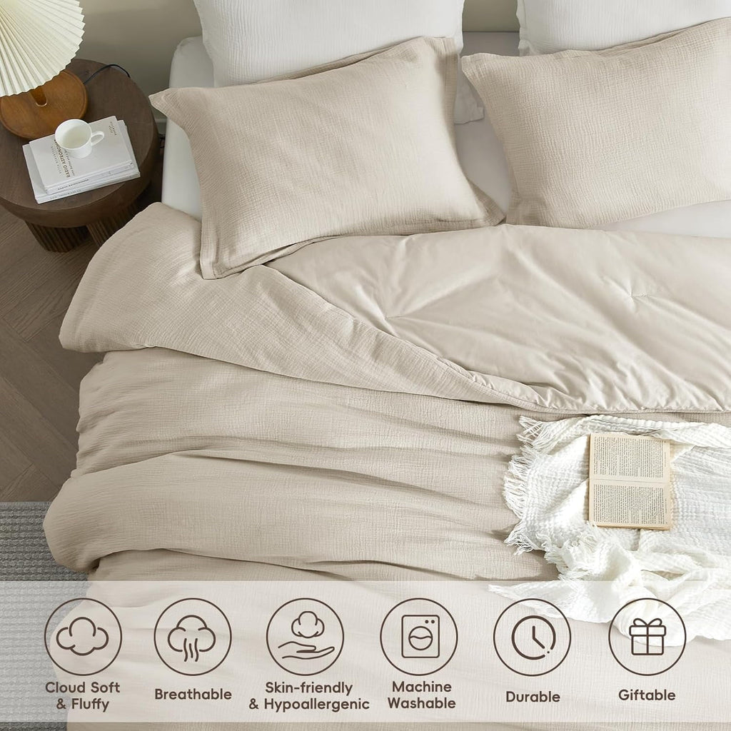 Hypoallergenic Cloud Cotton Muslin Comforter Set Queen Size, Ultra Soft Breathable & Lightweight Bedding Set for All Seasons, 1 Comfy Comf... - Hypoallergenic Ultra-Fluffy Quilt for Winter Detail