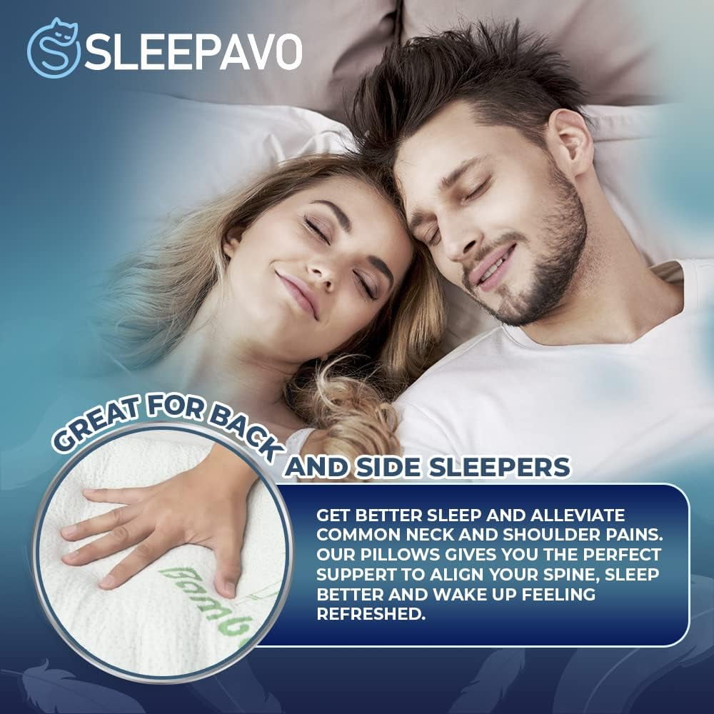 Fluffy Shredded Memory Foam Pillows Queen Size Set of 2 - Cooling Bed Pillows for Sleeping - Back, Stomach, Side Sleeper Firm, Comfy ... - Ergonomic Memory Foam Pillow for Neck Pain Support Detail