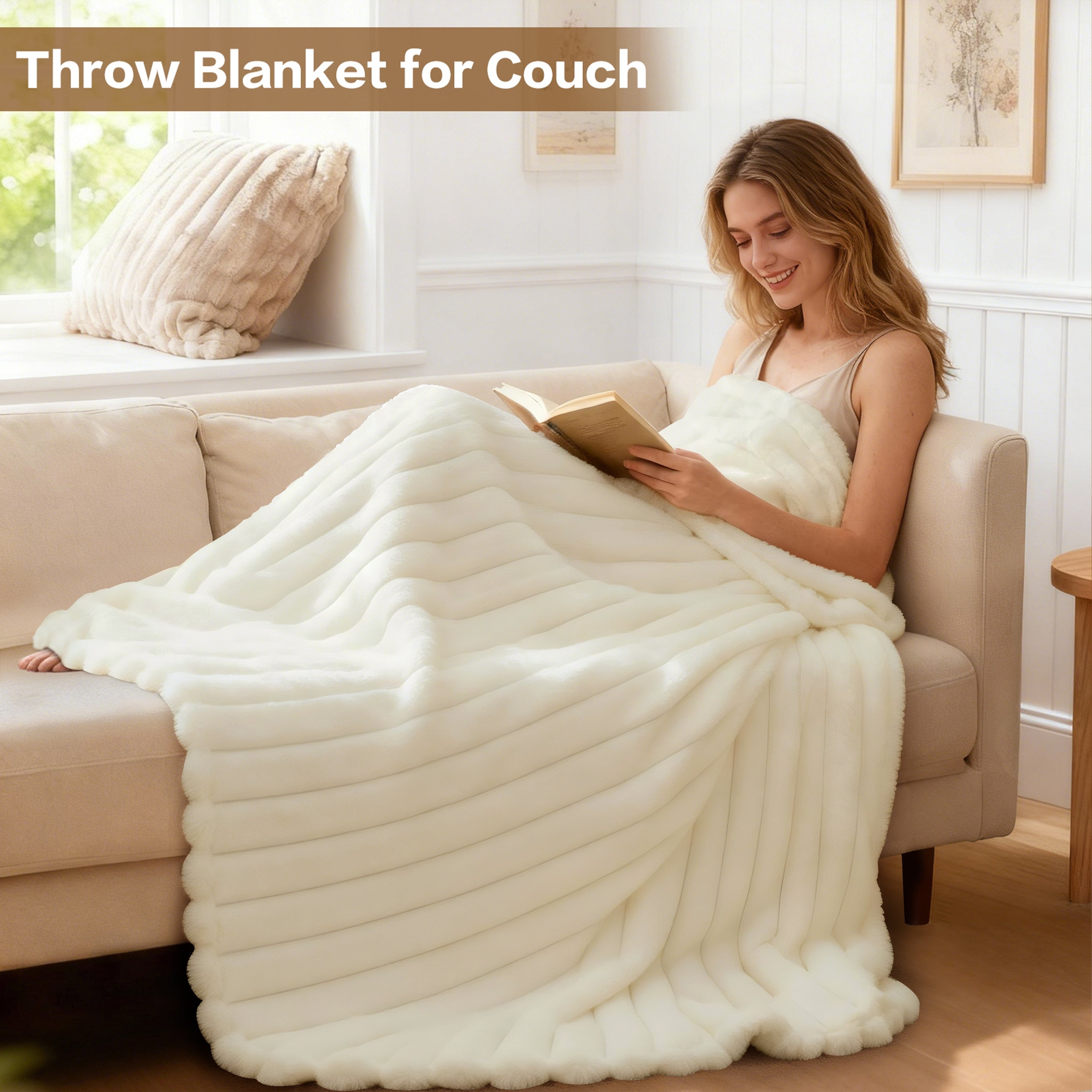 Reversible Sherpa White Fleece Throw Blanket for Couch, Super Soft Cozy Blankets and Throws, Decorative Fleece Blankets for Women Men G... - Cozy Fleece Throw Blanket for Couch & Bed Detail