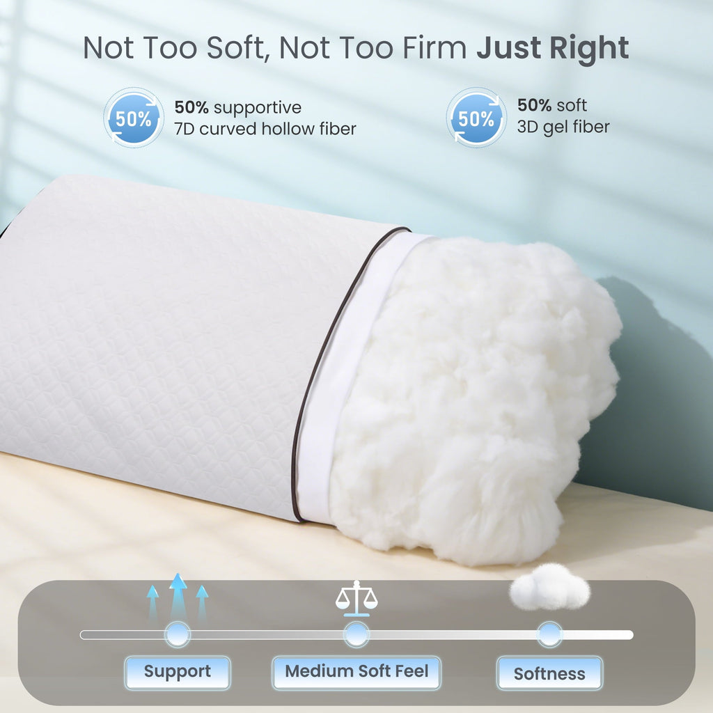 Fluffy Shredded Bed Pillows Hotel Collection Luxury Down Alternative Pillow for Beds 2 Pack, Medium Support for Side & Back Sleepers ... - Orthopedic Shredded Foam Bed Pillow Set Detail