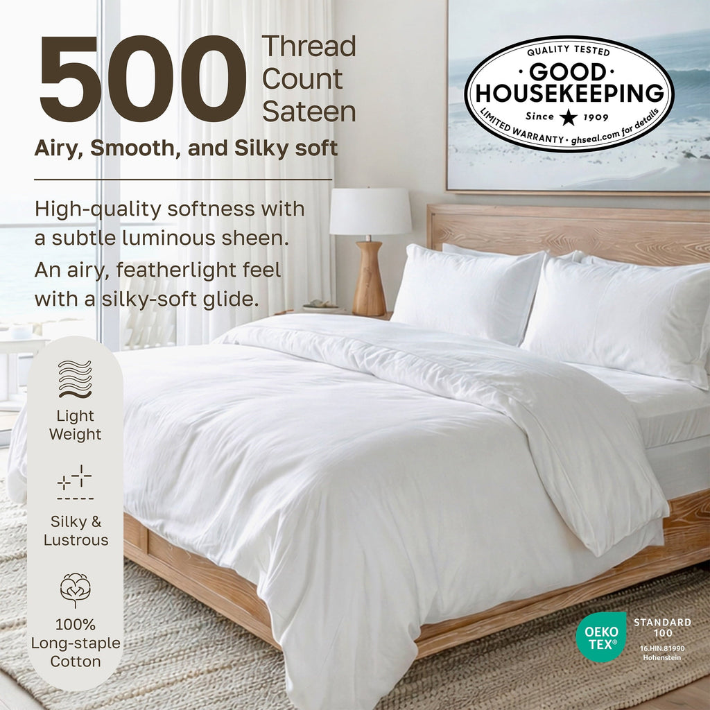 Premium Egyptian Cotton 500-Thread-Count 100% Cotton Sheet White Queen-Sheets Set, 4-Piece Extra Long-Staple Combed Cotton Bedding Sheets for... - Cooling Hotel Quality Bedding Sheets and Pillowcases Detail