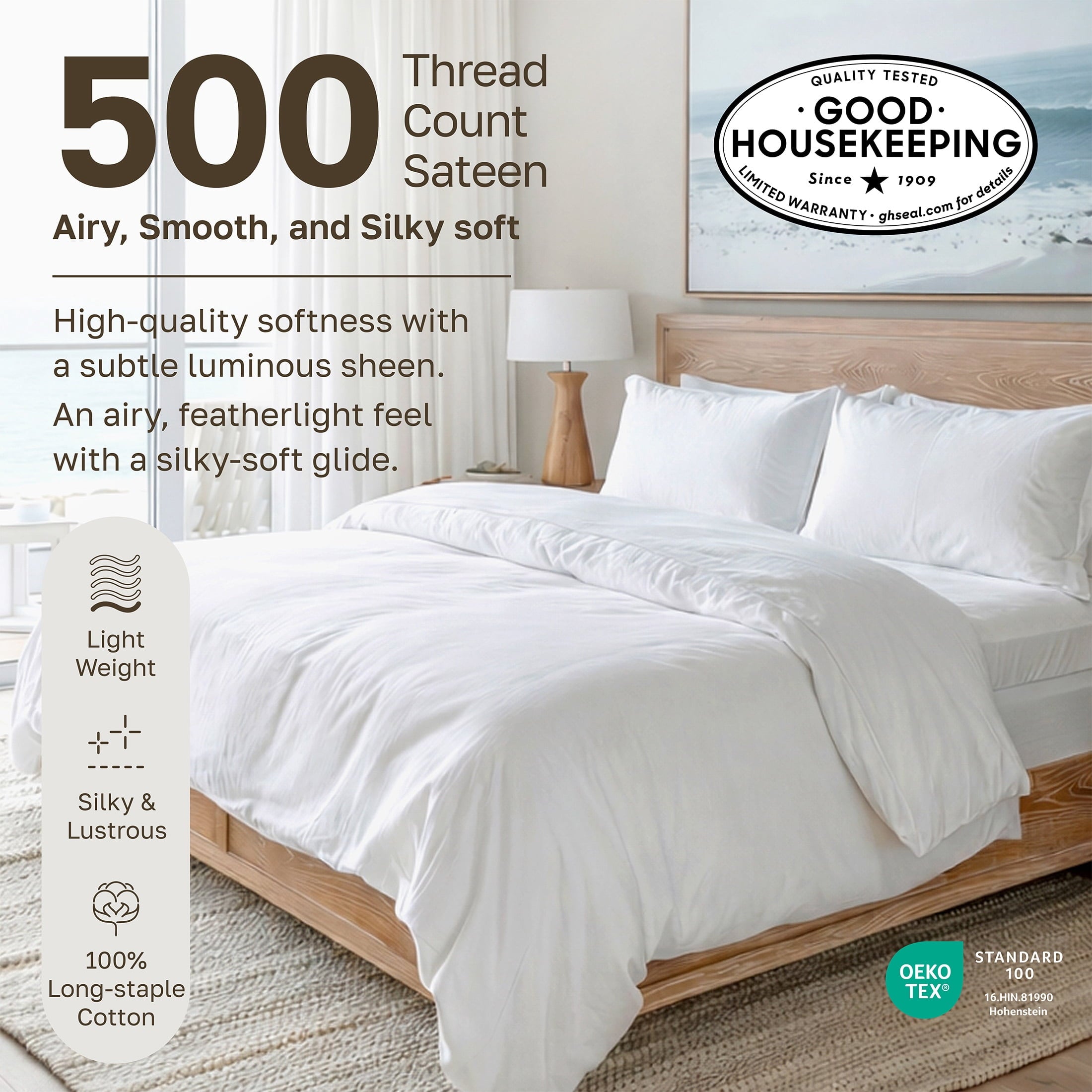 Premium Egyptian Cotton 500-Thread-Count 100% Cotton Sheet White Queen-Sheets Set, 4-Piece Extra Long-Staple Combed Cotton Bedding Sheets for... - Cooling Hotel Quality Bedding Sheets and Pillowcases Detail