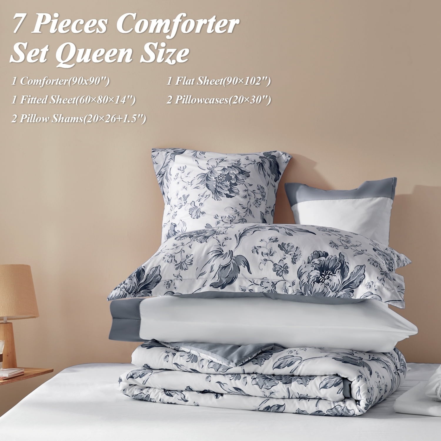 Hypoallergenic Cloud Queen Comforter Sets,7-Pieces Reversible Bedding Sets,Bed in a Bag with Comforter,Flat Sheet and Fitted Sheet,Pillowc... - Hypoallergenic Ultra-Fluffy Quilt for Winter Detail