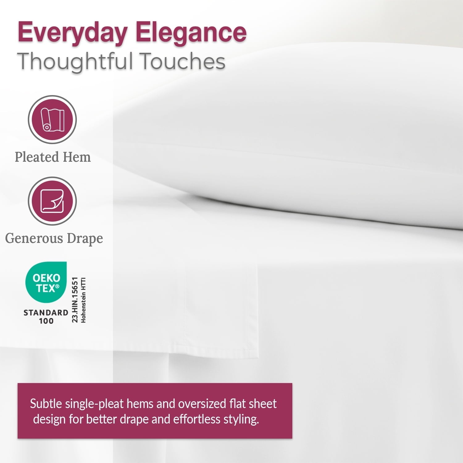 Premium Egyptian Cotton 100% Organic Cotton Percale Flat Sheet Twin Size - 1 PC Flat Sheet, White - Crisp, Cool and Strong Bed Linen, Top She... - Premium Ultra-Soft Pillowcase Pair for Sleeping Detail