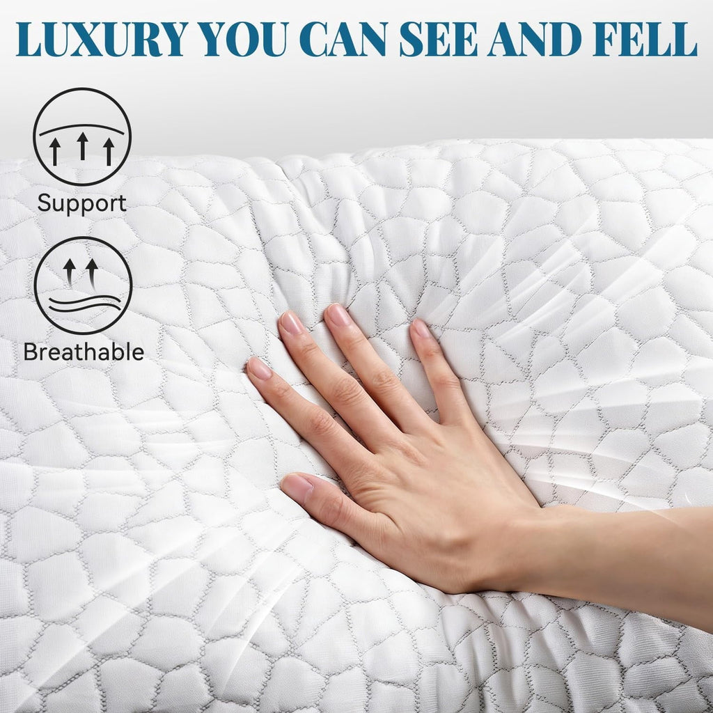 Ergonomic Memory Foam Shredded Memory Foam Pillows for Sleeping, Bed Pillows Queen Size Set of 2 Pack Adjustable for Side and Back Sleeper ... - Orthopedic Shredded Foam Bed Pillow Set Detail