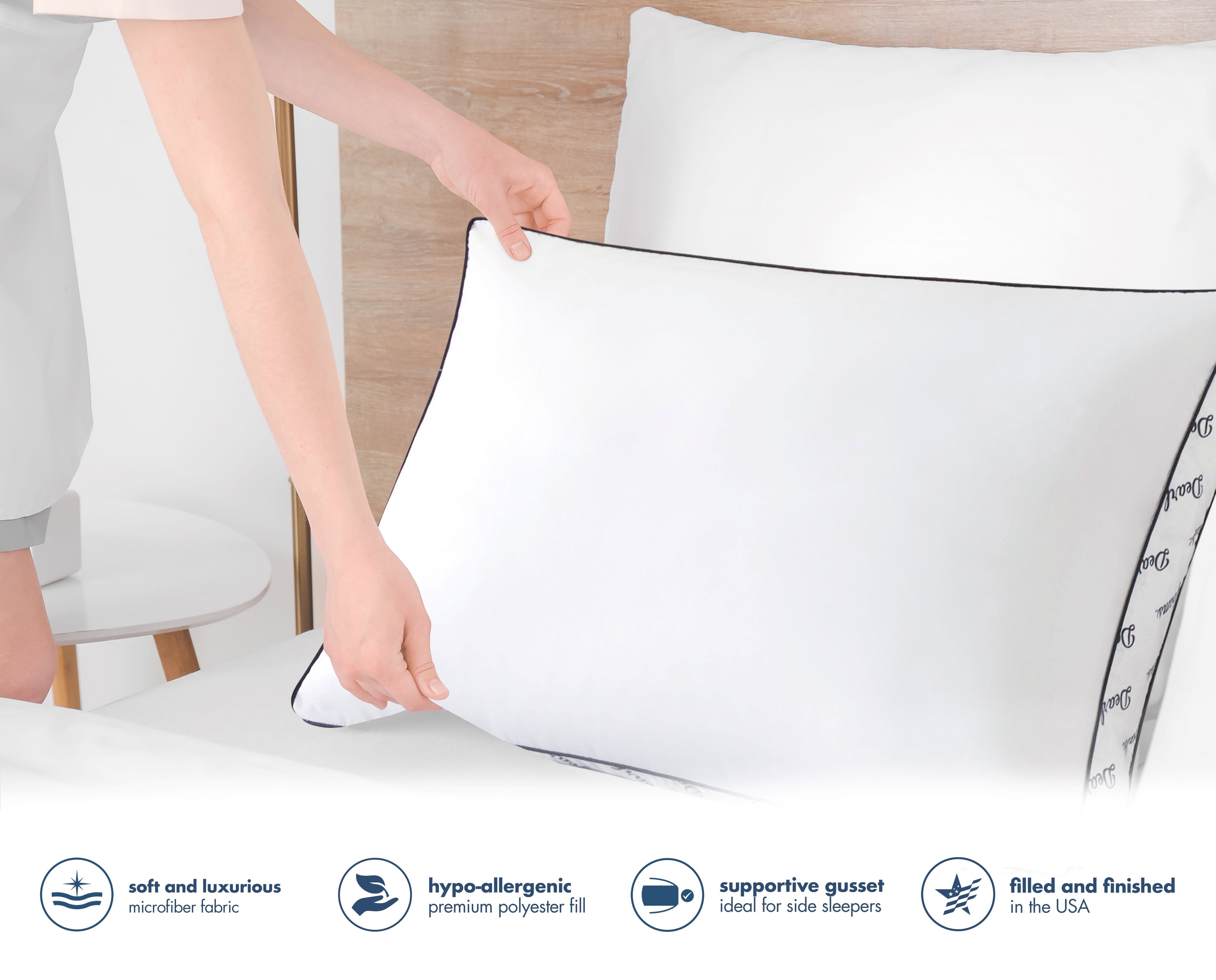 Hotel Collection Cozy Gusseted Bed Pillow Standard, White - Hotel Quality Plush Sleeping Pillows Detail