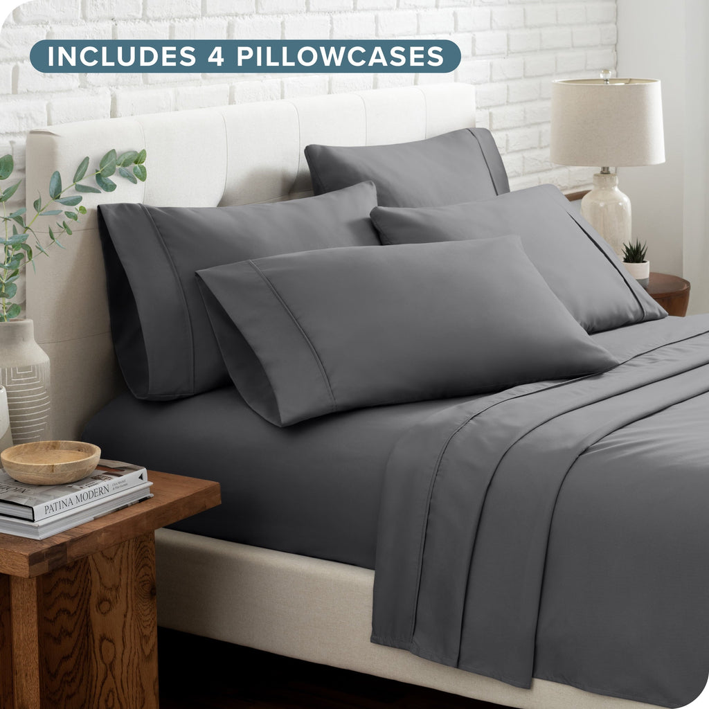 Ultra-Soft Luxury Bed Sheet Set- 6 Piece - Queen, Gray - Breathable Egyptian Cotton Flat & Fitted Sheets Detail