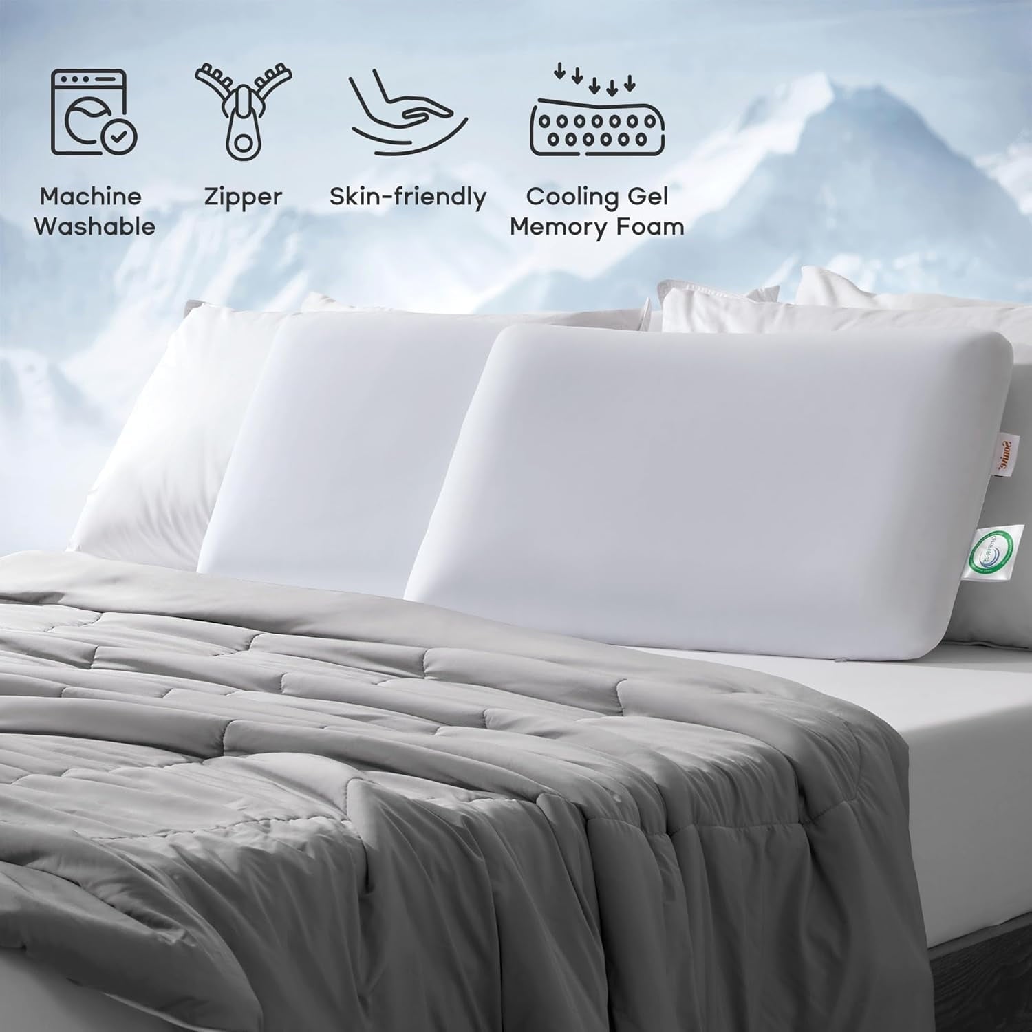 Decorative Plump Ultra Thin Cooling Memory Foam Pillows, Summer Bed Pillows for Back, Stomach or Side Sleepers, Flat Pillow with Washa... - Decorative Throw Pillow Cushion for Sofa & Bed Detail