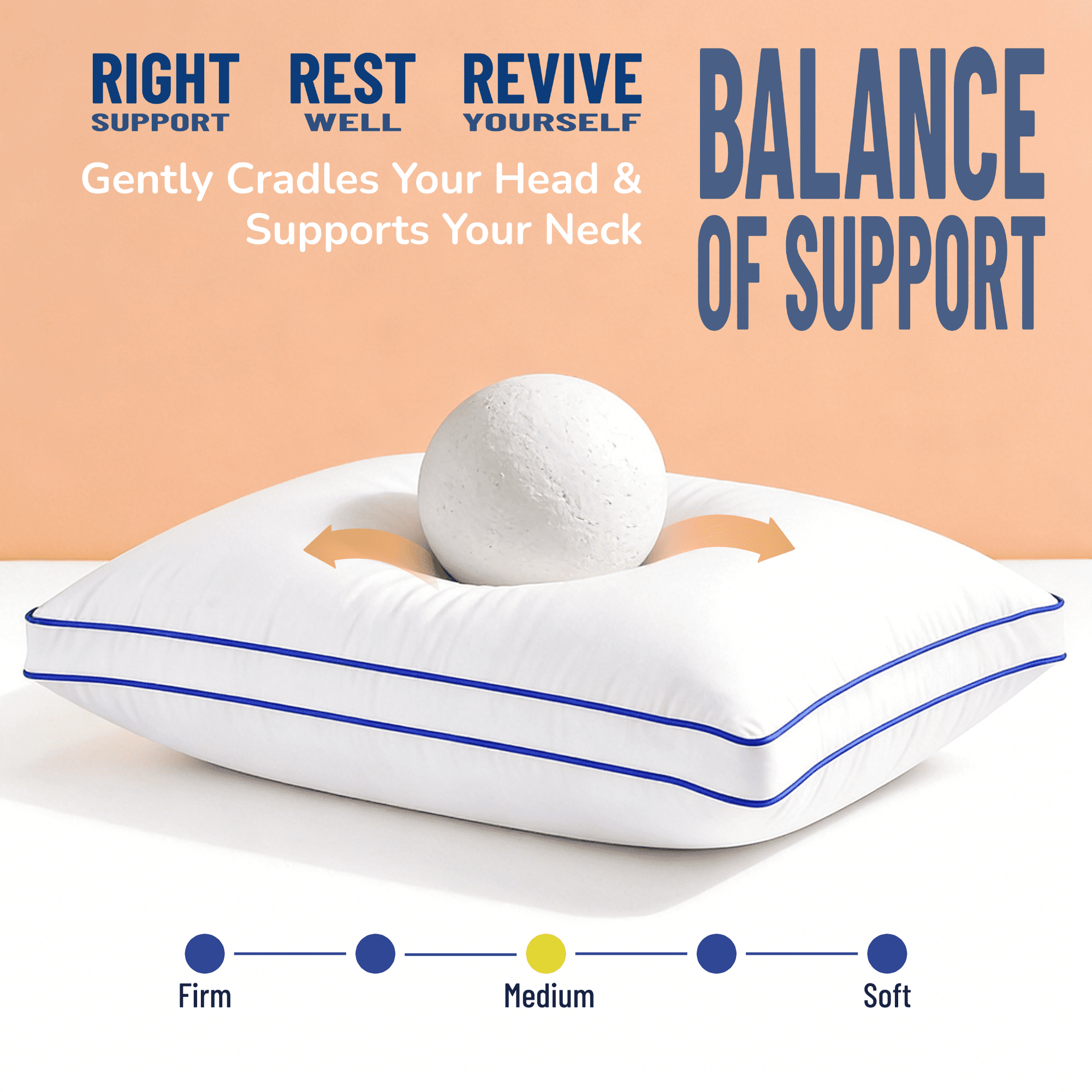 Orthopedic Support Pillows Queen Size Set of 2 Bed Pillows 2 Pack Down Alternative Hotel Pillows for Side Sleepers and Back Sleepers Gus... - Ergonomic Memory Foam Pillow for Neck Pain Support Detail