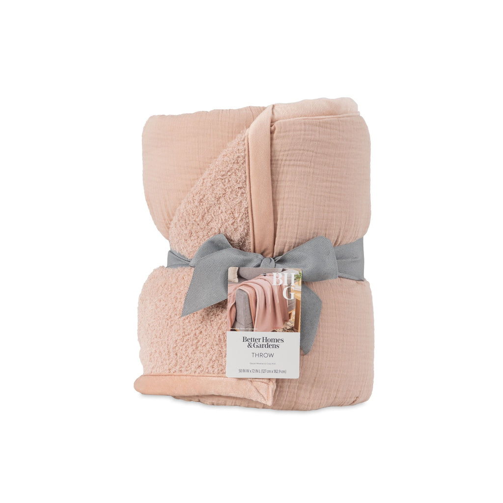 Decorative Knitted Gauze Reverse to Cozy Knit Super Soft Throw Blanket, Oversized, Antique Blush - Cozy Fleece Throw Blanket for Couch & Bed Detail