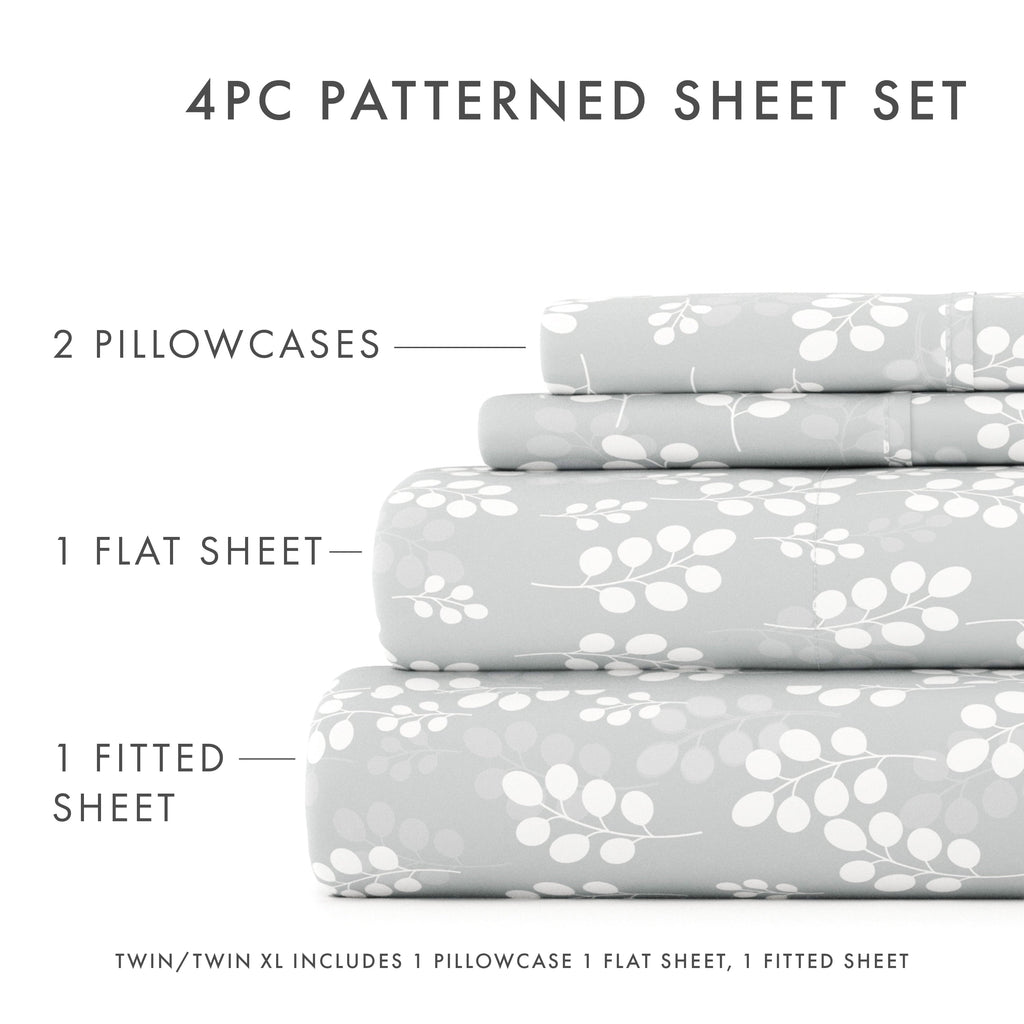 Ultra-Soft 4 Piece Pattern Microfiber Bed Sheets Set, Gray Wheat, Full - Luxury Bed Sheet Set with Deep Pockets Detail