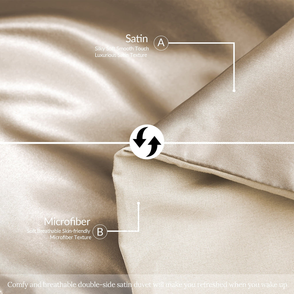 Fluffy Down Alternative 3-Piece Reversible Silky Soft King Size Comforter Bedding Set, Luxurious Satin Comforters with 2 Satin Pillowcases, L... - All-Season Down Alternative Comforter Insert Detail