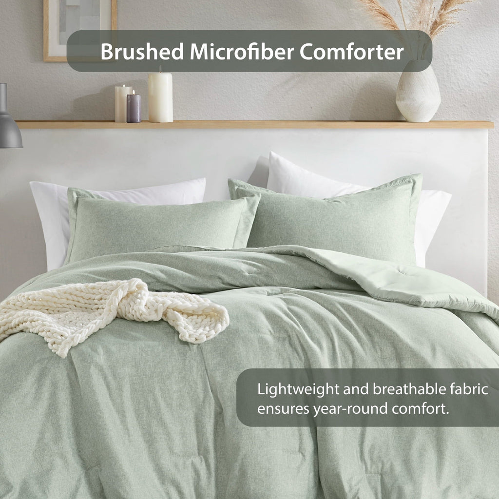 Hypoallergenic Cloud Full/Queen Comforter Sets, Reversible 3 Piece Extra Soft Bedding Set, Chambray Print Sage Green Comforter Bed Set wit... - Hypoallergenic Ultra-Fluffy Quilt for Winter Detail