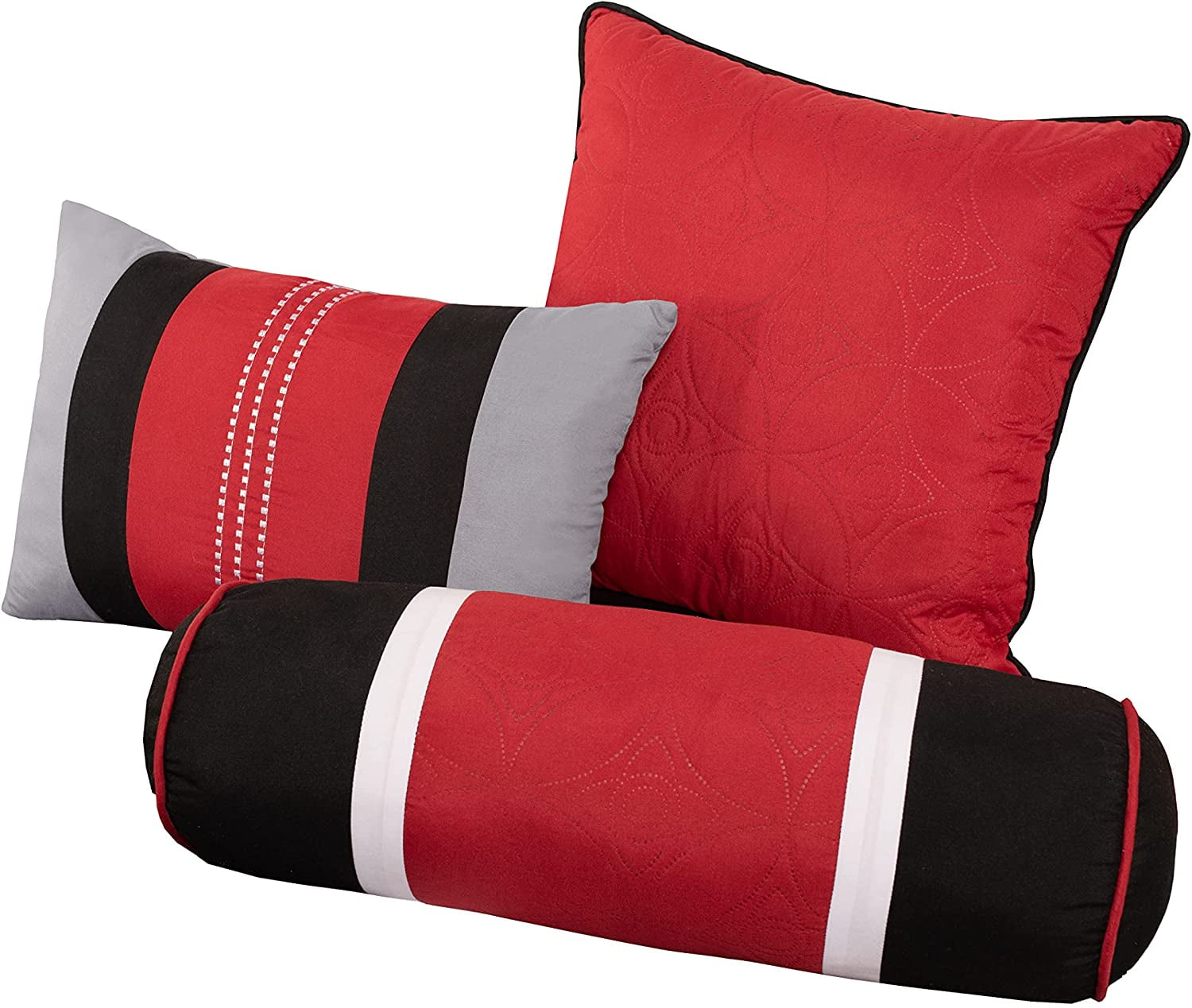 All-Season 7-Piece Medallion Patchwork Comforter Set, Full, Red/Gray/Black - All-Season Down Alternative Comforter Insert Detail