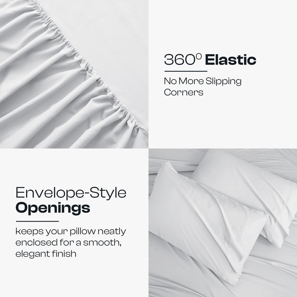 Premium Egyptian Cotton IR 3 Piece 1800 Series Deep Pocket Soft Microfiber Solid Bed Sheet Set for Kids, White Twin Size - Luxury Bed Sheet Set with Deep Pockets Detail