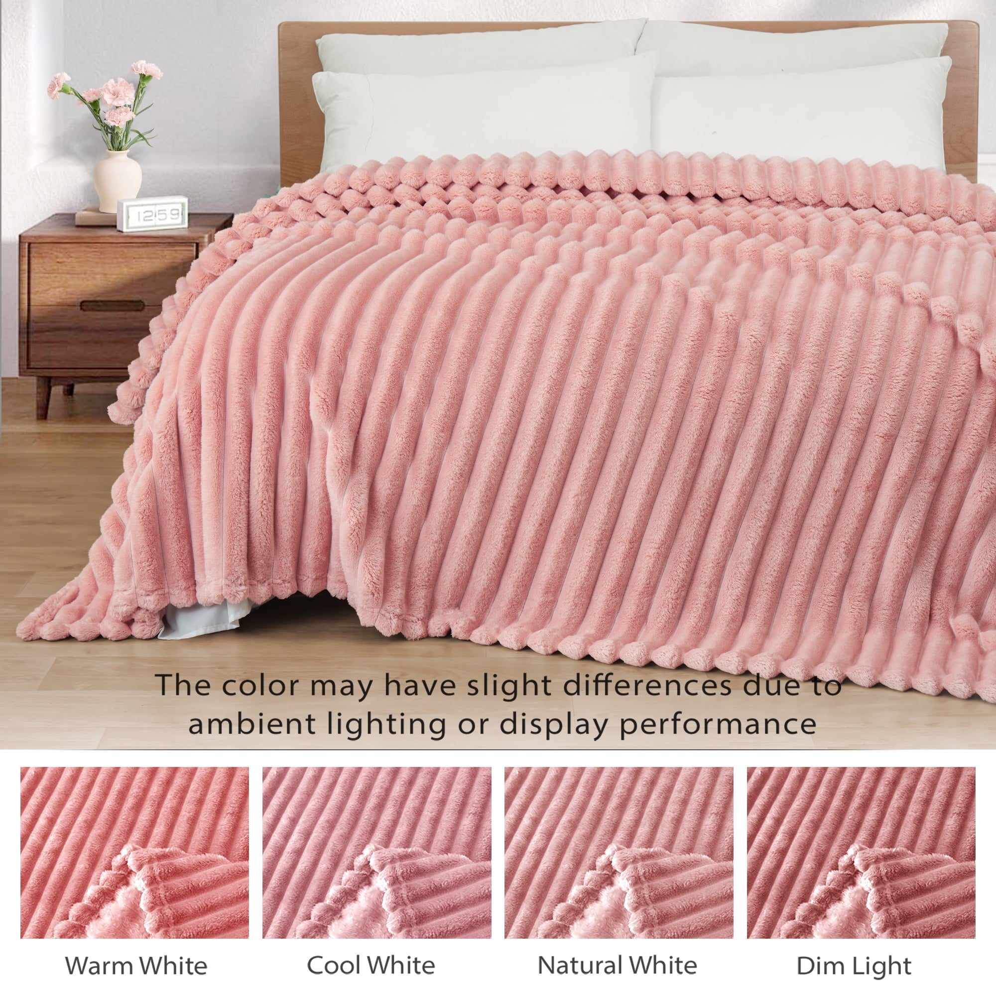 Decorative Knitted Fleece Throw Blanket for Couch, Super Soft 3D Striped Jacquard Blanket, Lightweight Fuzzy Cozy Blankets, Pink, 50"x60" - Lightweight Plush Warm Blanket for All Seasons Detail