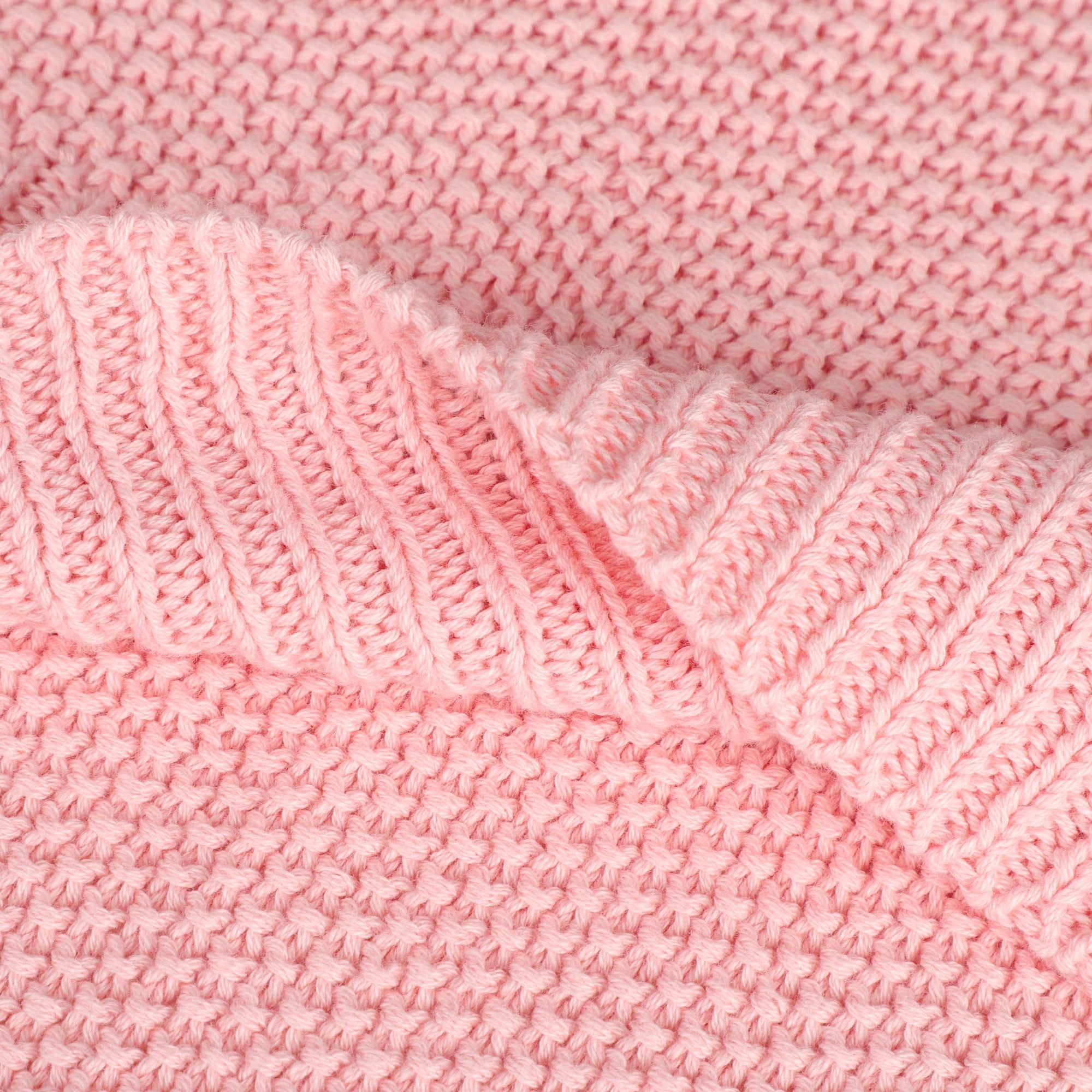 Super Soft Flannel Pure Cotton Soft Cable Knit Throw Blanket Pink 50" x 70" - Luxury Knitted Decorative Throw Blanket with Fringes Detail