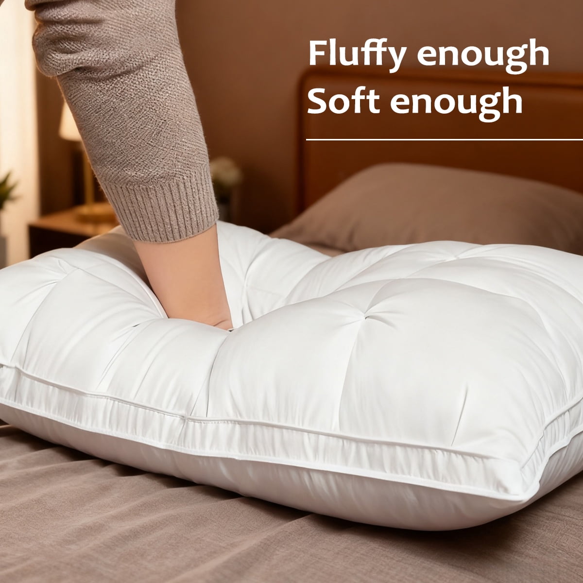 Fluffy Shredded 2-Pack 3-Line Grid Bed Pillow (20.1" x 13.97") - Soft, Breathable and Hypoallergenic - Hotel Quality Plush Sleeping Pillows Detail