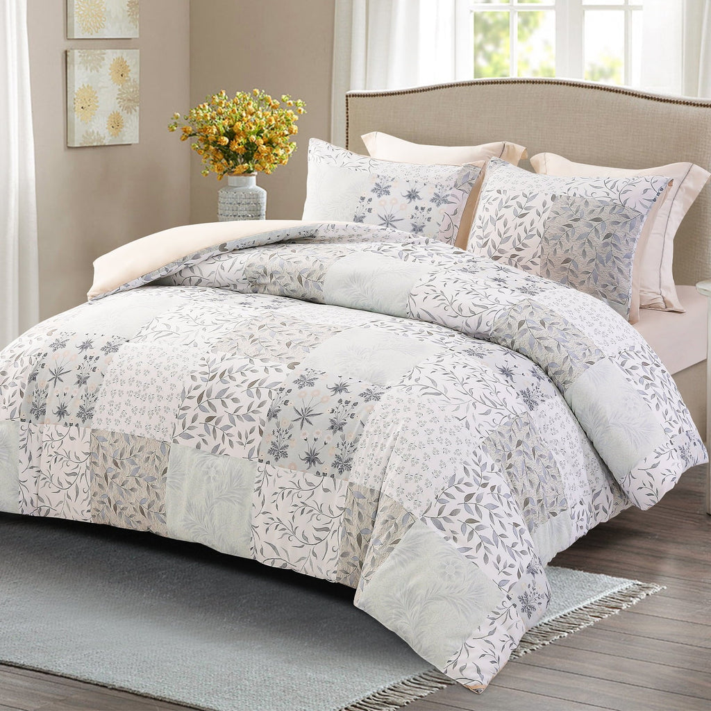 Fluffy Down Alternative 3-Piece Patchwork King Size Comforter Set, Microfiber Bedding Down Alternative Comforter for All Seasons with 2 Pillo... - Hypoallergenic Ultra-Fluffy Quilt for Winter Detail