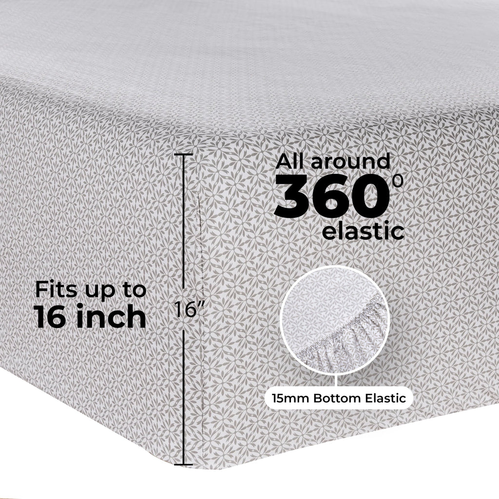 Wrinkle-Resistant 3-Piece 300 Thread Count Grey Flake Cotton Blend Bed Sheet Set, Twin XL - Premium Ultra-Soft Pillowcase Pair for Sleeping Detail
