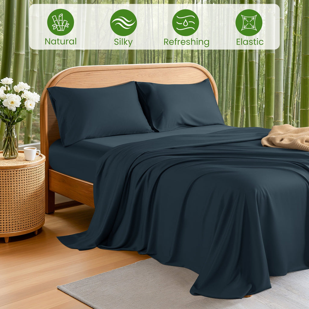 Breathable Luxury 100% Organic Luxurious Bamboo Sheets, Queen Sheet Set 4-Piece with 16" Deep Pocket, Silky Smooth Luxury Bed Sheets, N... - Premium Ultra-Soft Pillowcase Pair for Sleeping Detail