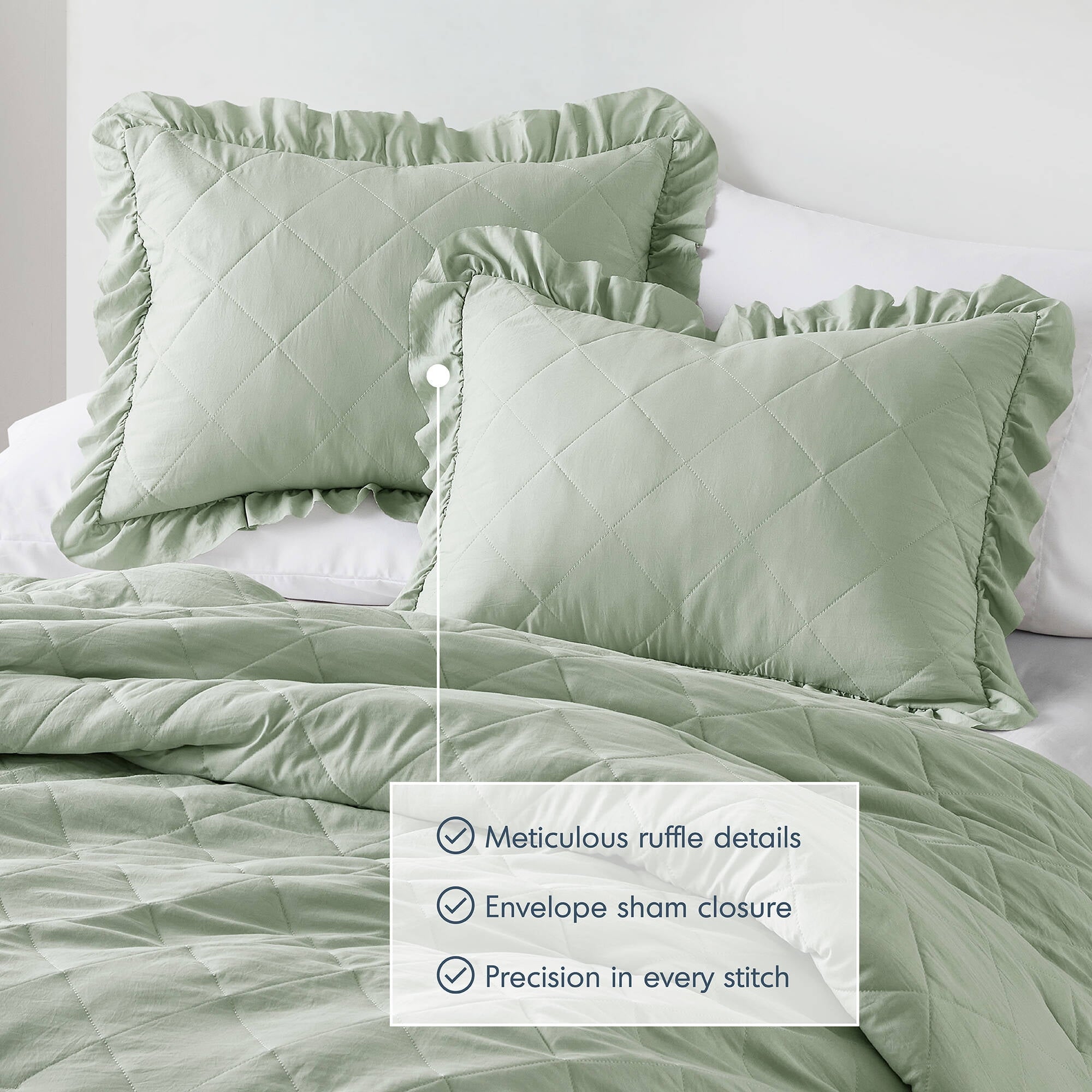 Fluffy Down Alternative Full/Queen Comforter Set Sage, 3 Pieces Quilted Ruffle Comforters Full/Queen Size, Solid Bedding Comforters Sets, Gif... - Hypoallergenic Ultra-Fluffy Quilt for Winter Detail