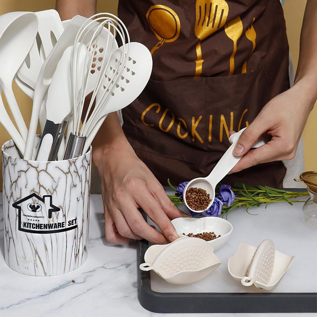Premium Silicone Silicone Cooking Utensils Set - 446°F Heat Resistant Kitchen Utensils,Turner Tongs,Spatula,Spoon,Brush,Whisk,Kitchen ... - Premium Stainless Steel Cooking Utensil for Non-Stick Pots Detail