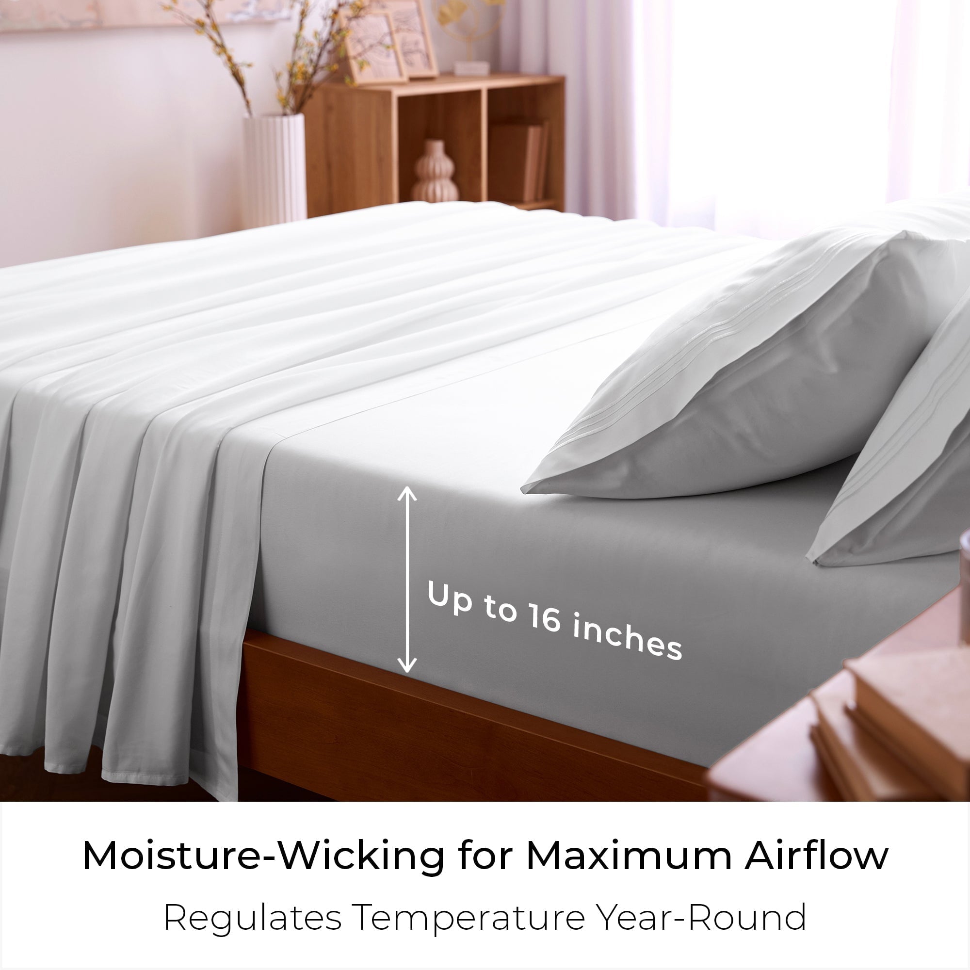Ultra-Soft Iconic 6 Piece Bed Sheet Set Brushed Microfiber, Deep Pocket, Queen, White - Luxury Bed Sheet Set with Deep Pockets Detail