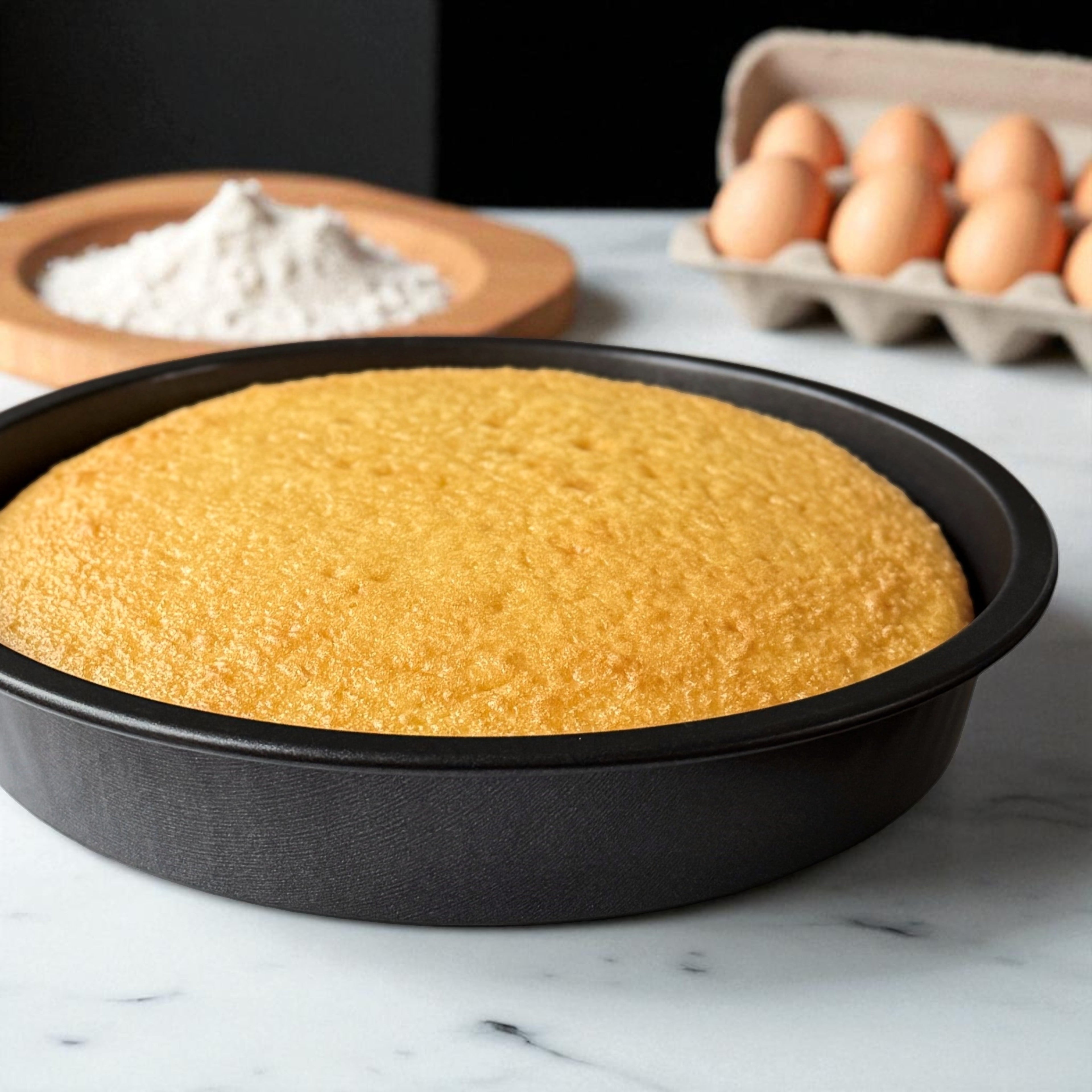 Ergonomic Manual 9" x 9" Round Nonstick Steel Cake Pan, Dark Gray - Innovative Kitchen Helper for Modern Cooking Detail