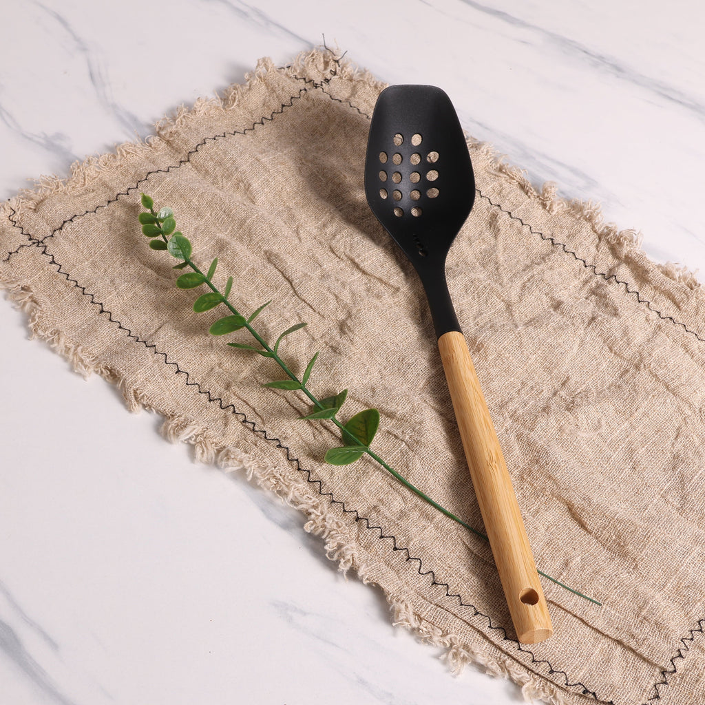 High-Precision Cooking Spoon with Bamboo Handle, 12.6"2.7", & Bamboo, Black - Heavy Duty Stainless Steel Kitchen Shears Detail