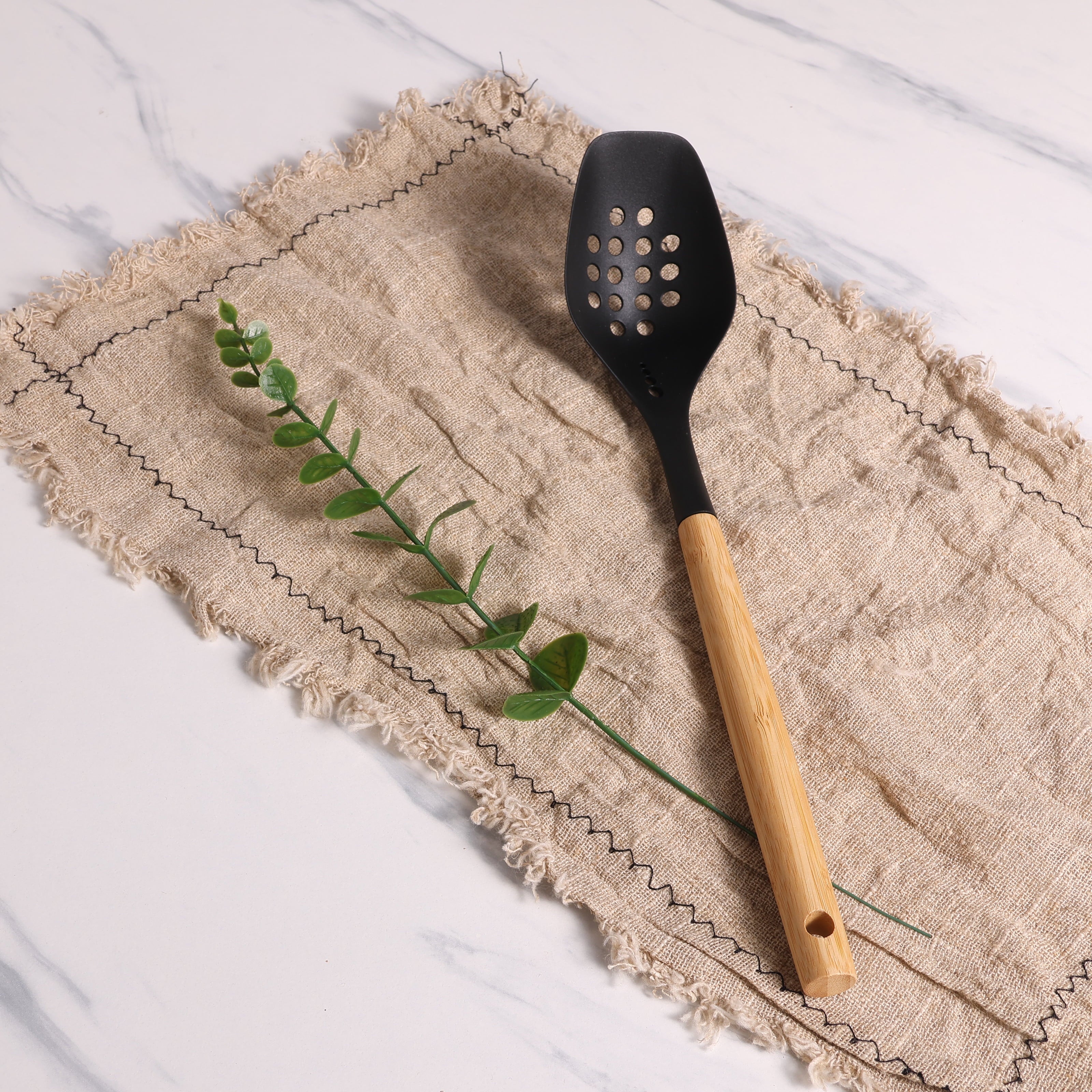 High-Precision Cooking Spoon with Bamboo Handle, 12.6"2.7", & Bamboo, Black - Heavy Duty Stainless Steel Kitchen Shears Detail