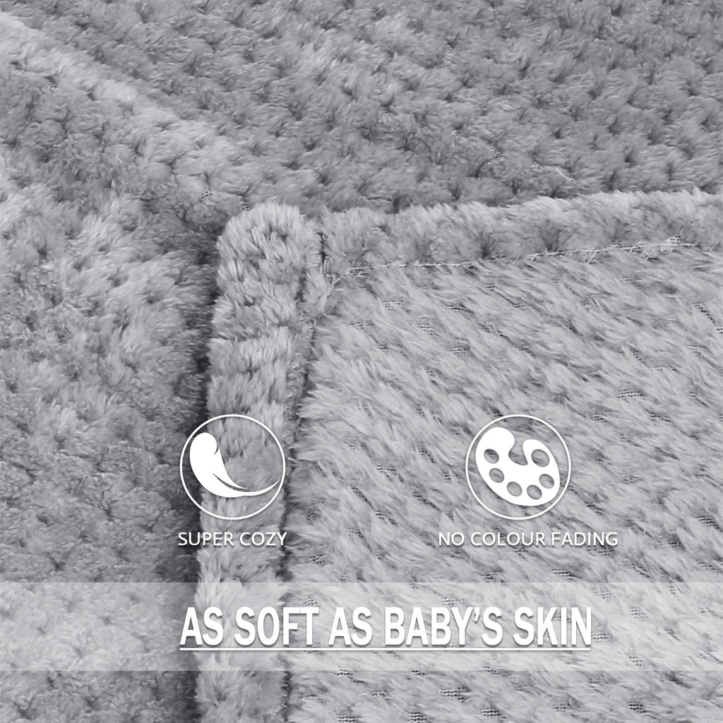 Reversible Sherpa Waffle Textured Extra Large Fleece Blanket, Super Soft and Warm Throw Blanket for Couch, Sofa and Bed (Light Grey, 50... - Cozy Fleece Throw Blanket for Couch & Bed Detail