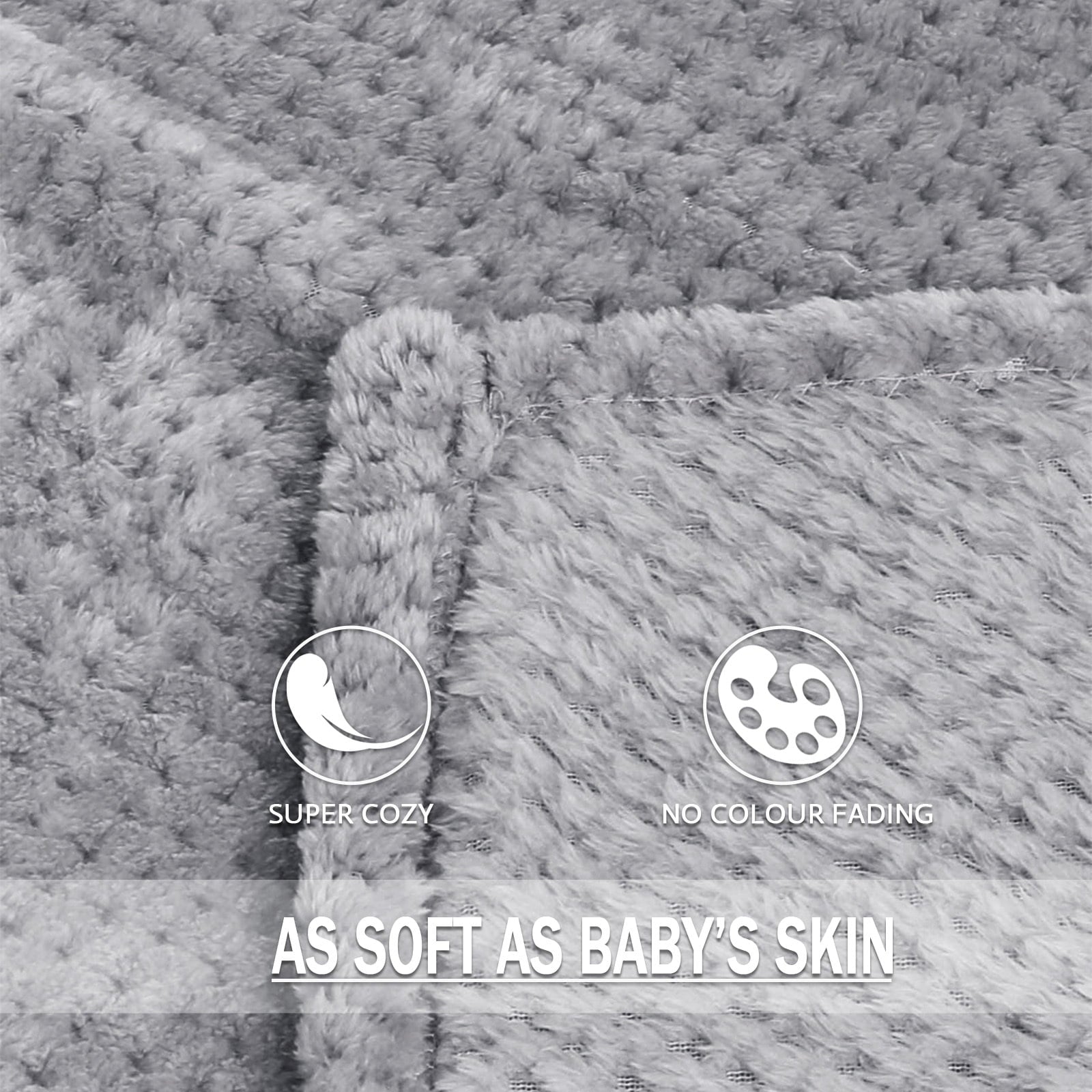 Reversible Sherpa Waffle Textured Extra Large Fleece Blanket, Super Soft and Warm Throw Blanket for Couch, Sofa and Bed (Light Grey, 50... - Cozy Fleece Throw Blanket for Couch & Bed Detail