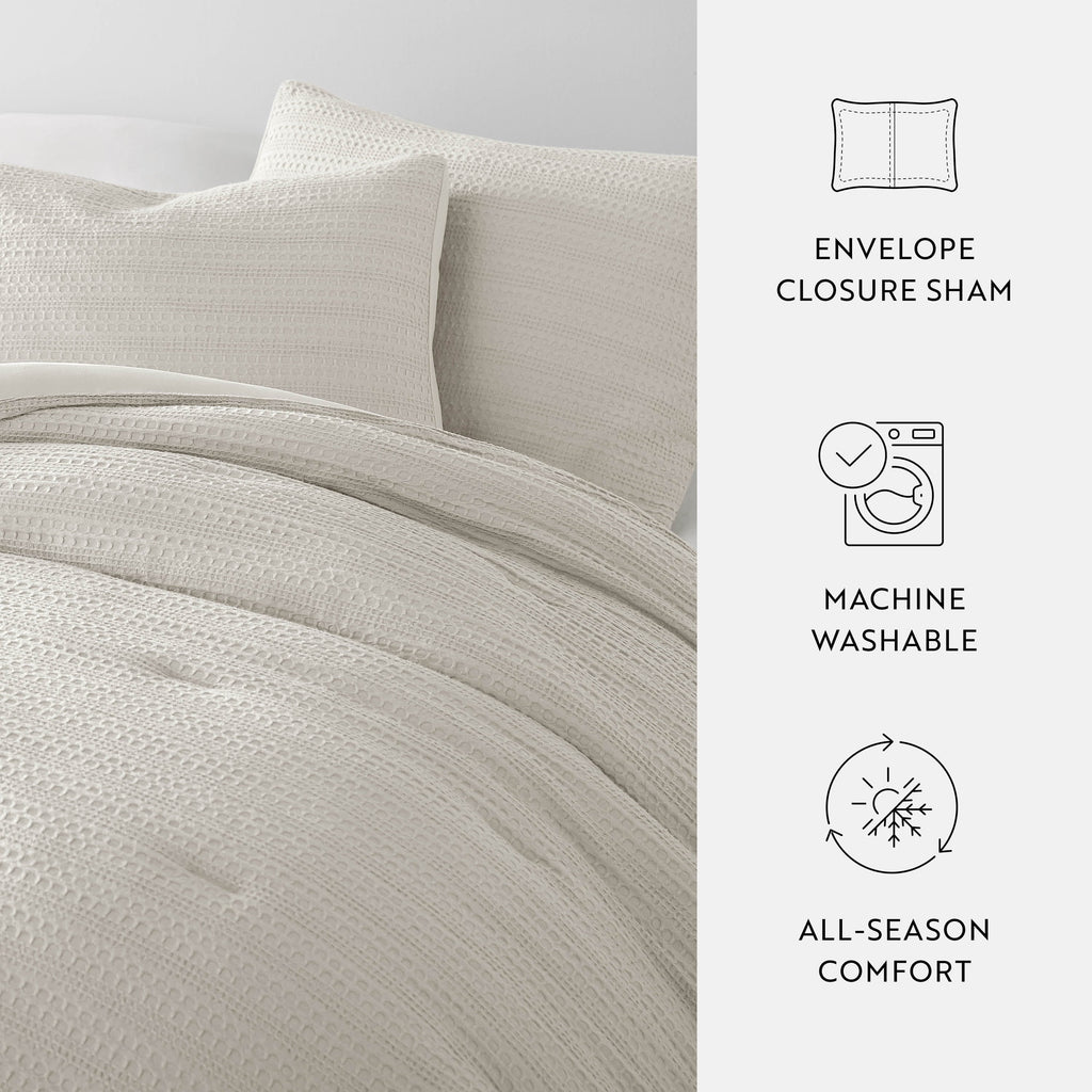 Luxurious Quilted Textured Waffle Comforter Set ins Natural Waffle Comforter Bedding Sets, King/Cal King Size Bedding - Cloud-Like Soft Lightweight Bed Comforter Detail