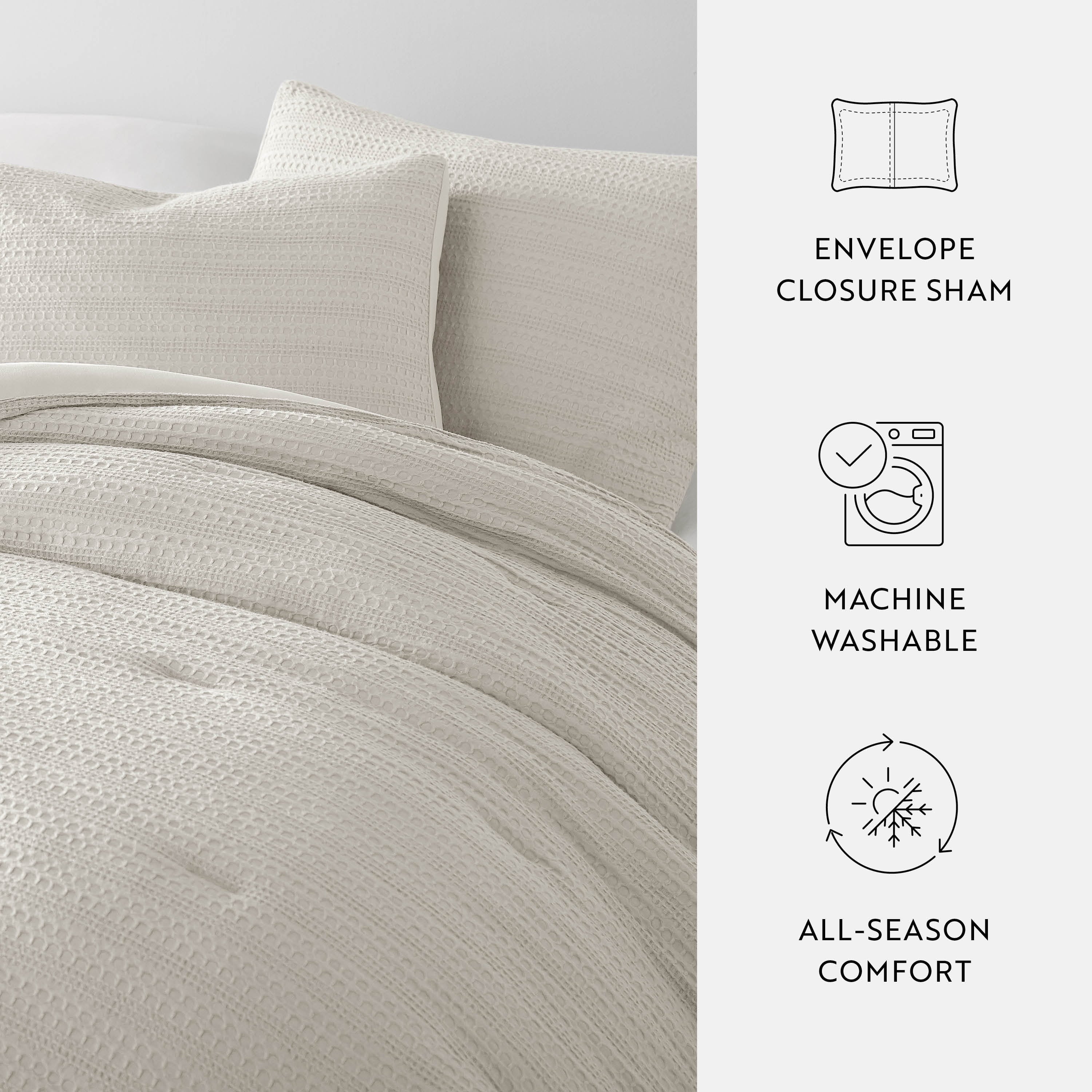 Luxurious Quilted Textured Waffle Comforter Set ins Natural Waffle Comforter Bedding Sets, King/Cal King Size Bedding - Cloud-Like Soft Lightweight Bed Comforter Detail