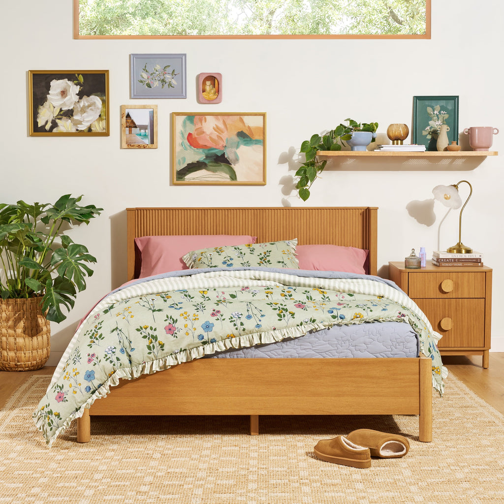 Fluffy Down Alternative 100% Cotton Botanical 3-Piece Sage Green Comforter Set, Full/Queen - Luxurious Quilted Duvet Cover Set Detail