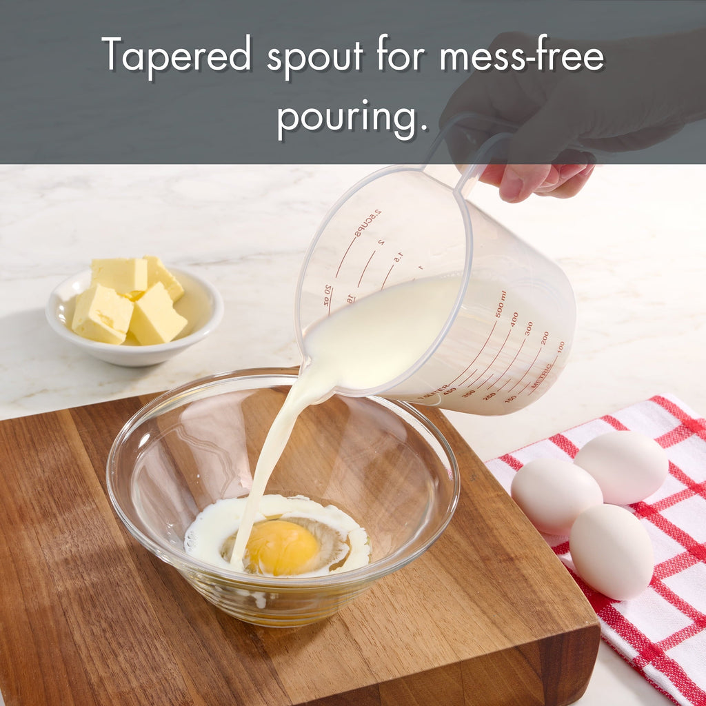 Time-Saving 3-Piece Tapered Spout Nesting Plastic Measuring Cups Set, Clear - Premium Stainless Steel Garlic Presser & Peeler Detail