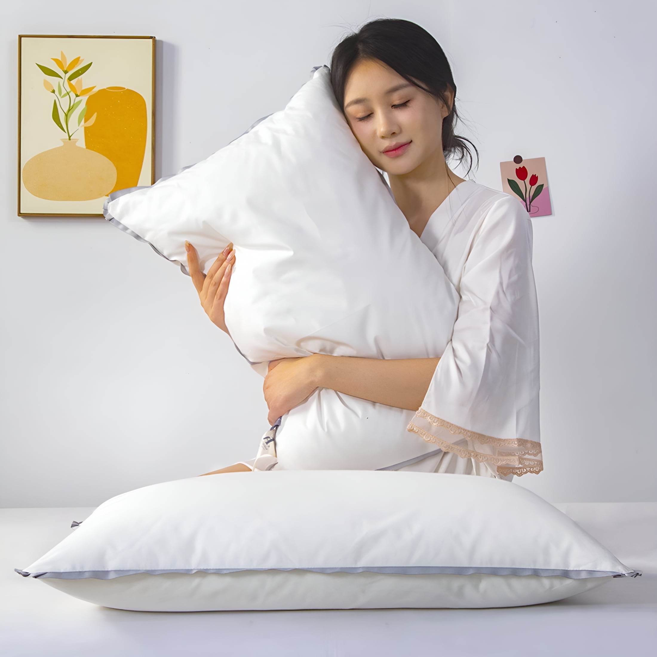 Decorative Plump Flat Pillows for Sleeping Thin,Ultra Thin Pillow,Adjustable Shredded Memory Foam Pillows for Side,Back,Stomach Sleepe... - Ergonomic Memory Foam Pillow for Neck Pain Support Detail
