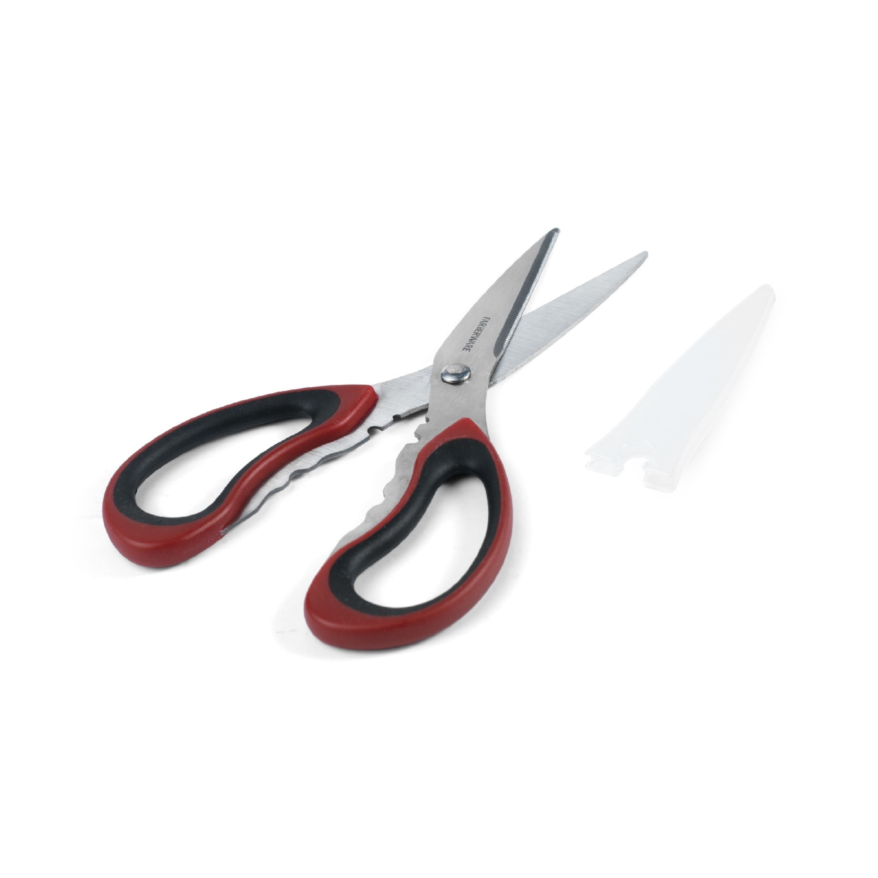 Multi-Functional Stainless Steel Kitchen and Herb Shears with Red and Black Handle - Premium Stainless Steel Garlic Presser & Peeler Detail