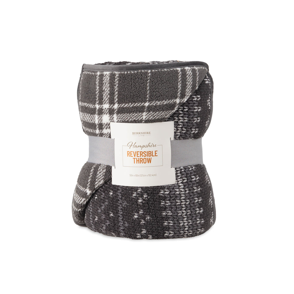 Cozy Fleece Berkshire Life Reversible Printed Hampshire Soft Throw Blanket, Glacier Fair Isle - Lightweight Plush Warm Blanket for All Seasons Detail