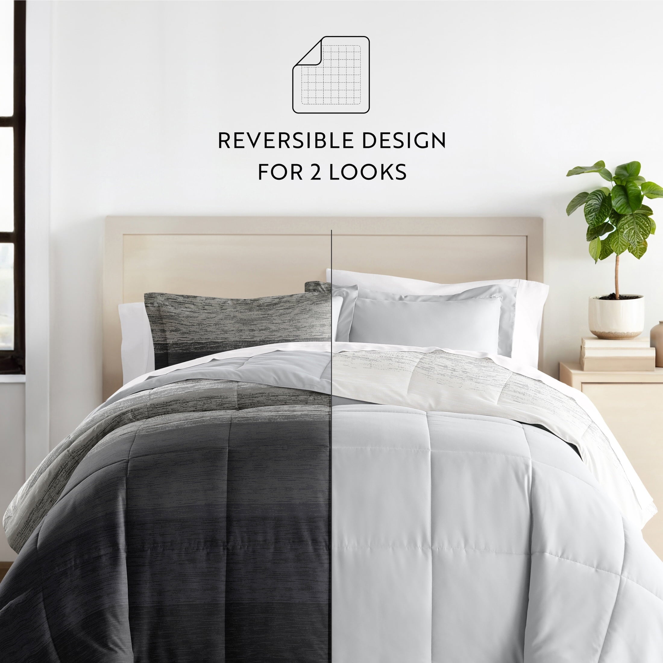 Fluffy Down Alternative All Season Ultra Soft Comforter Set Lightweight Bedding in Gray/Black Ombre for Full/Queen Size - Hypoallergenic Ultra-Fluffy Quilt for Winter Detail