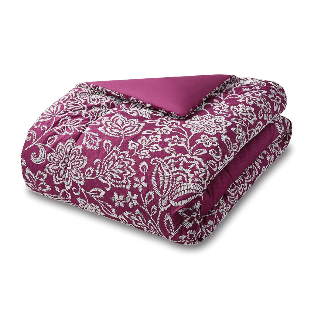Hypoallergenic Cloud 5-Piece Jacquard Comforter Set with Decor Pillow and Throw Purple Flocking Embroidery Bedding Set, Full/Queen - Cloud-Like Soft Lightweight Bed Comforter Detail